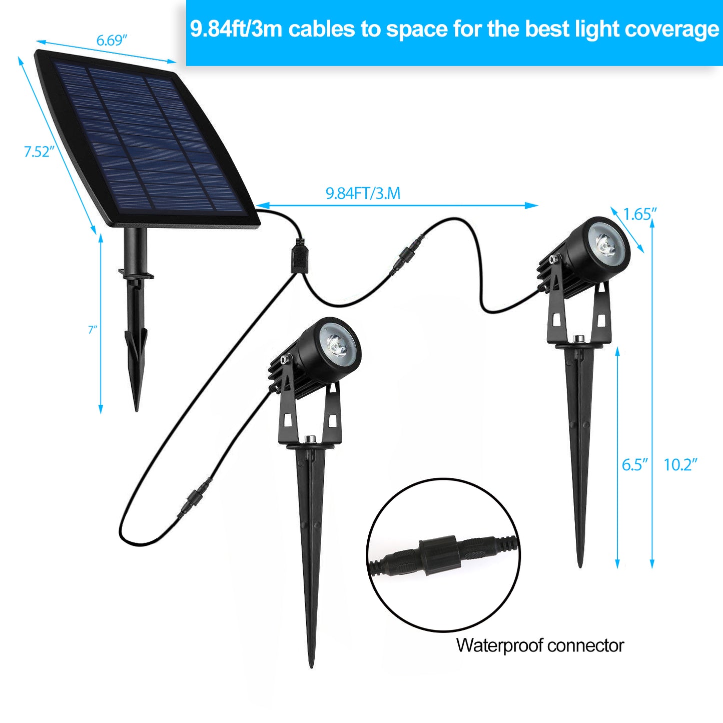 Twin Solar Spotlight Outdoor Light Sensor Lamps Wall Lawn Garden Pathway