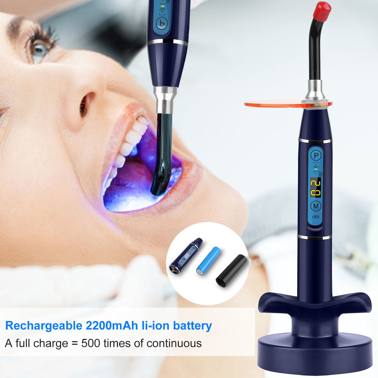 5W Cordless Dental LED Curing Light Lamp 1500mw/cm2