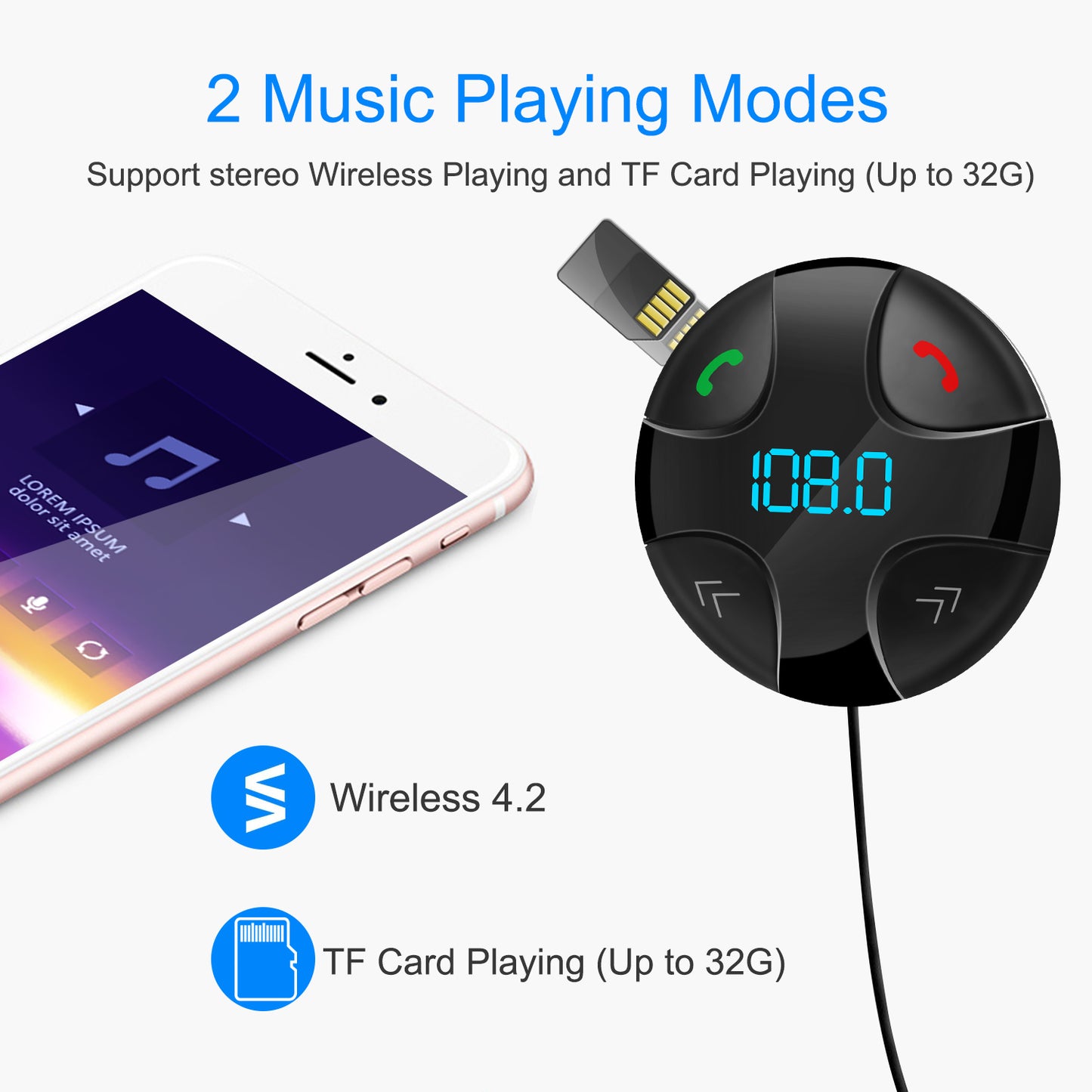 Car Wireless FM Transmitter V4.2 Car MP3 Player 3.4A Dual USB Charge