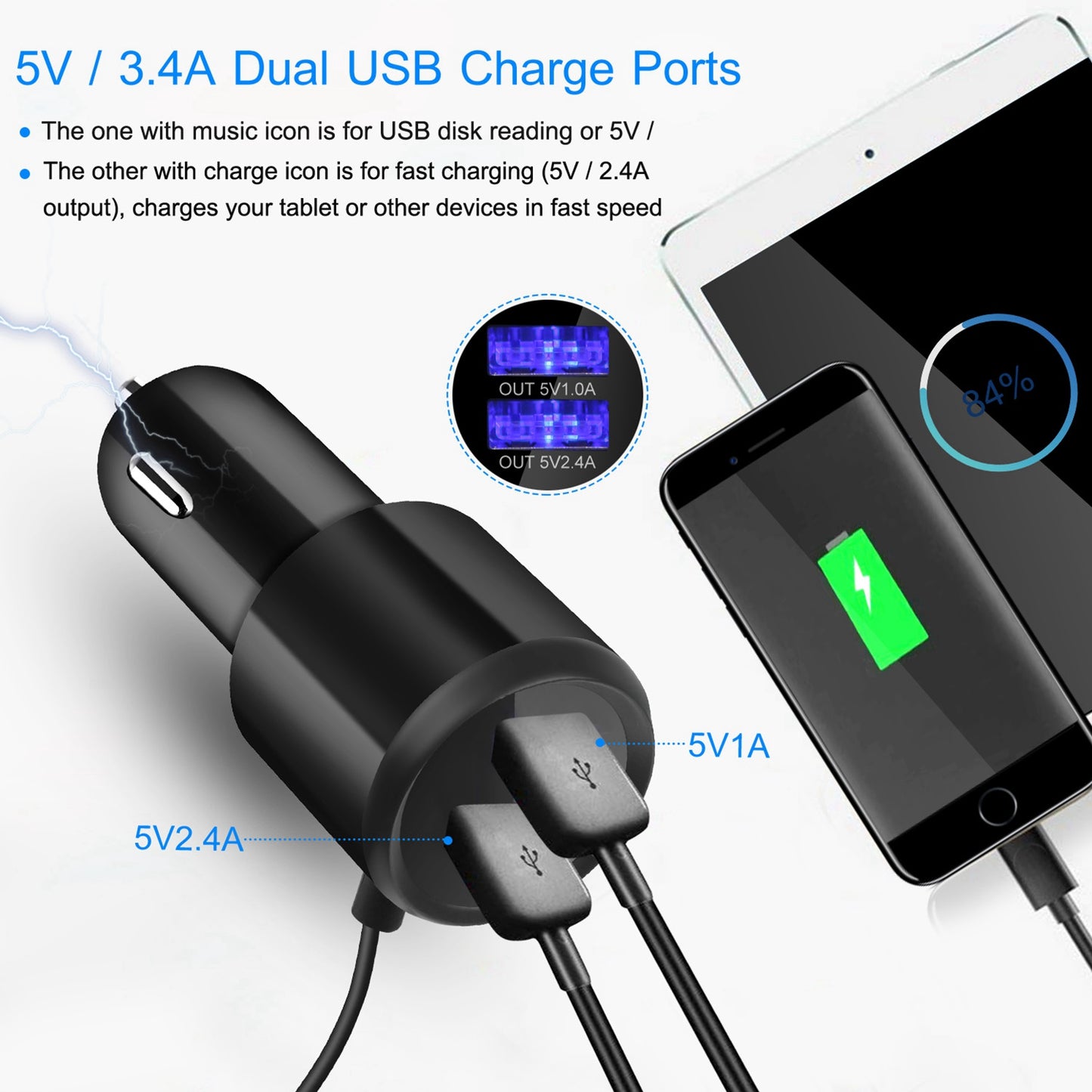 Car Wireless FM Transmitter V4.2 Car MP3 Player 3.4A Dual USB Charge