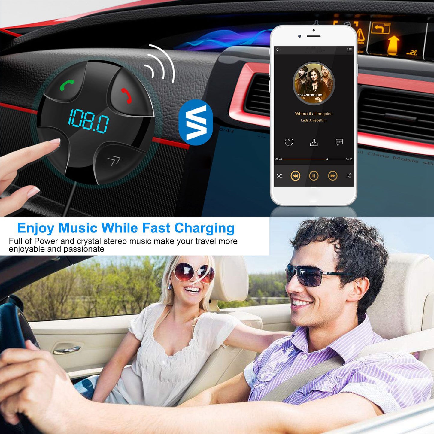 Car Wireless FM Transmitter V4.2 Car MP3 Player 3.4A Dual USB Charge