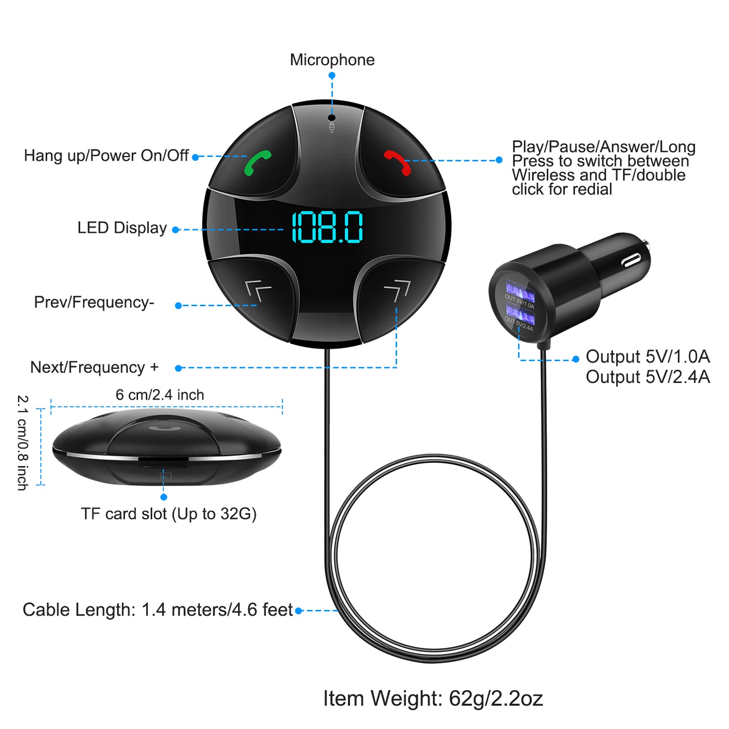 Car Wireless FM Transmitter V4.2 Car MP3 Player 3.4A Dual USB Charge