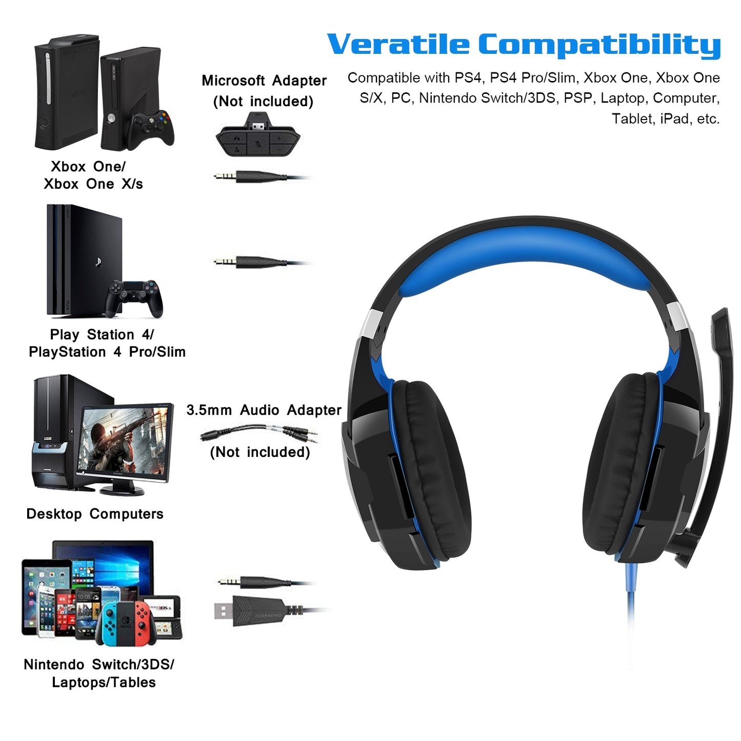 Kotion Each G2000 Gaming Headset Over Ear Headphones for PS4