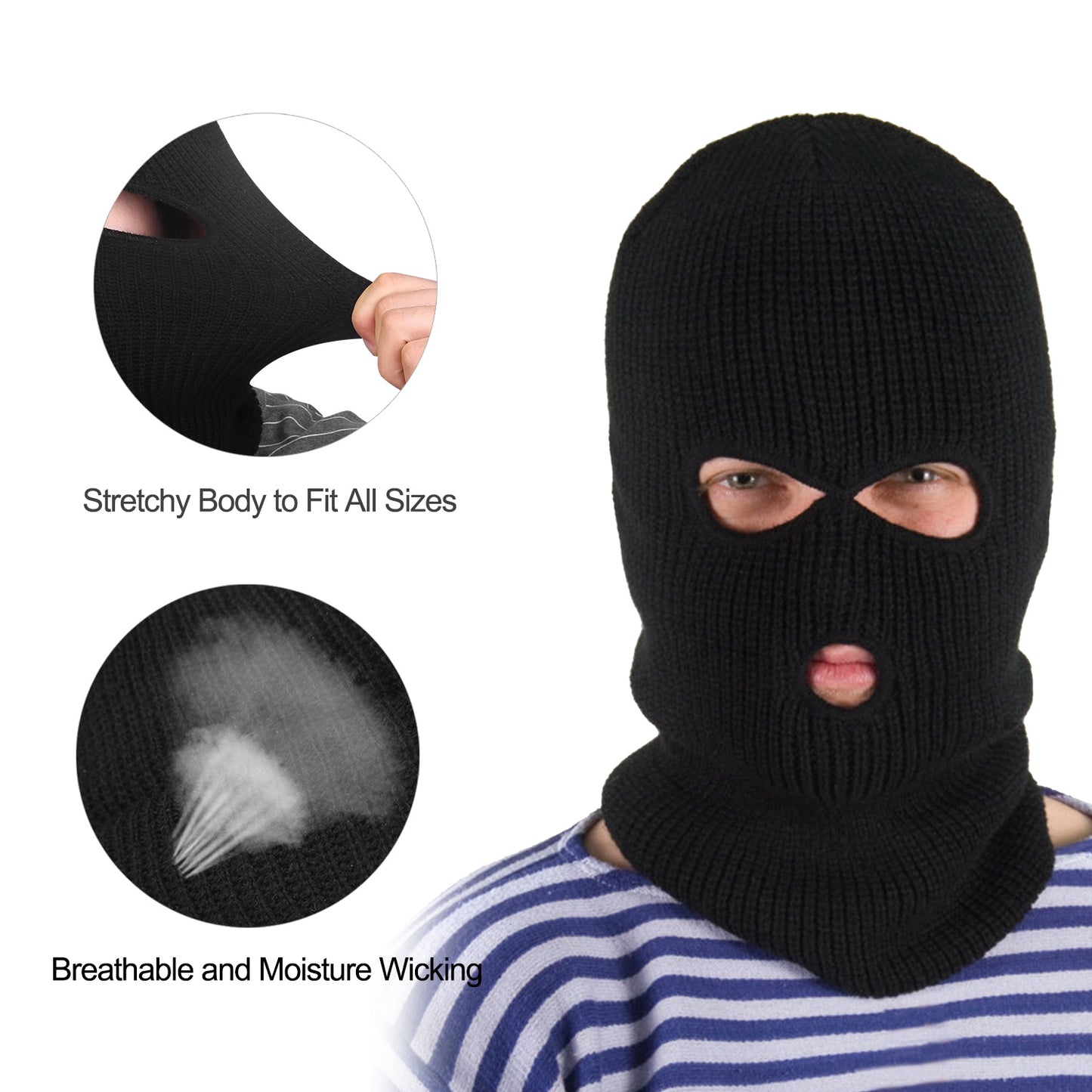 Balaclava Face Mask 3-Hole Knitted Windproof Ski Mask Full Face Cover Winter Mask