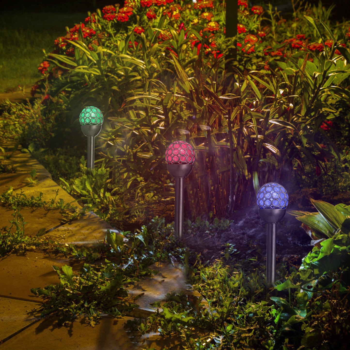 3 Pcs Outdoor Solar Lights Waterproof Ball RGB Light [Colorful Light Type]