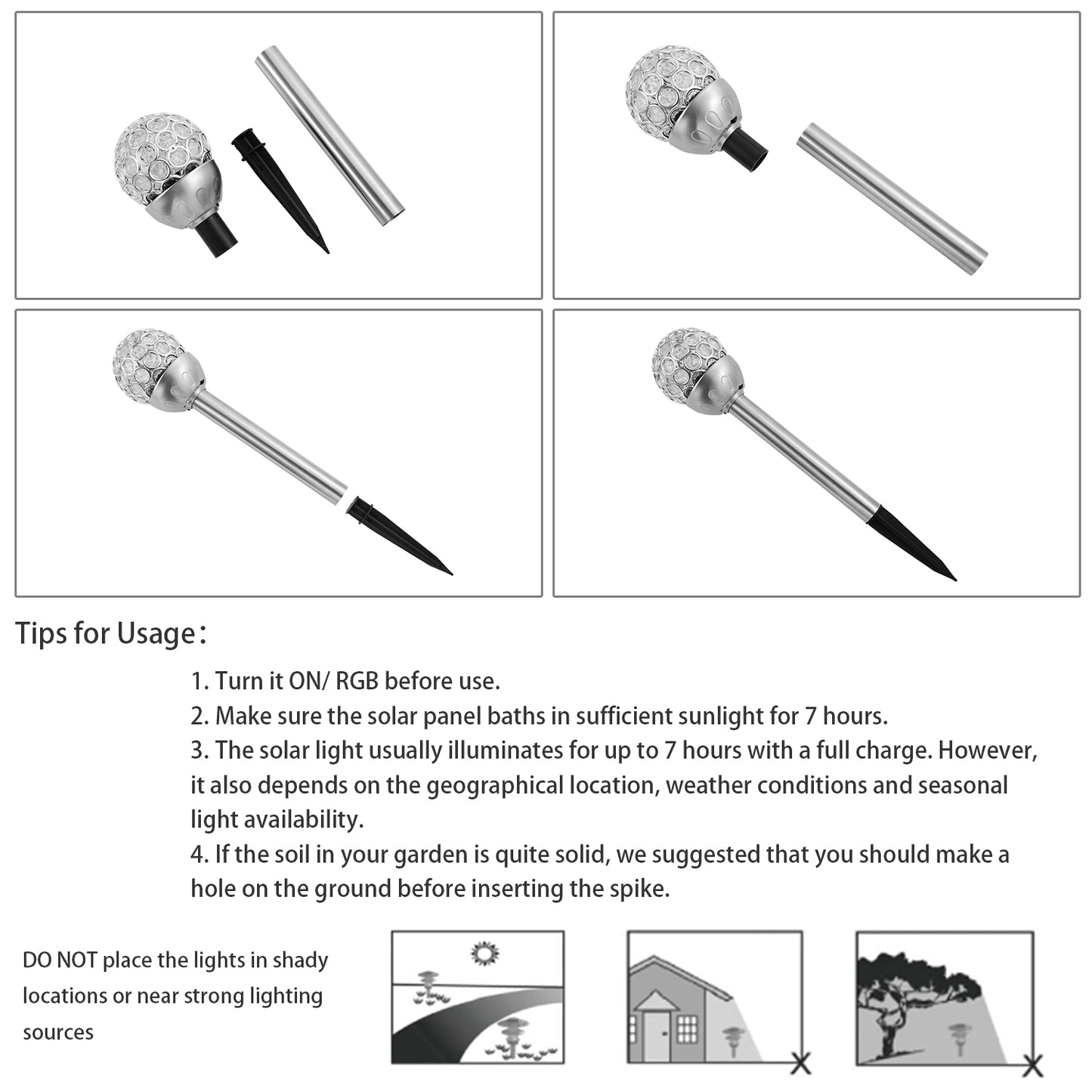 3 Pcs Outdoor Solar Lights Waterproof Ball RGB Light [Colorful Light Type]