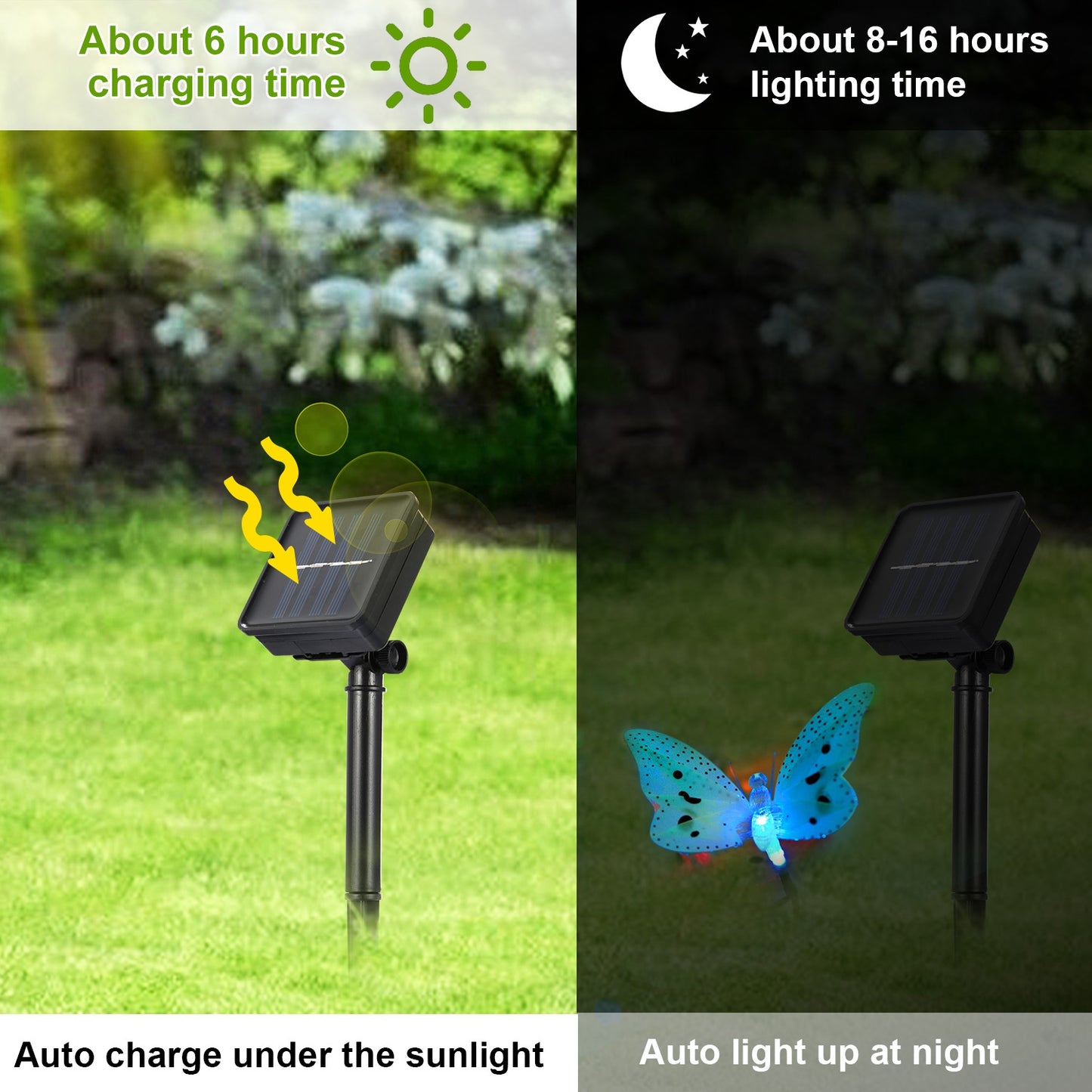 2 Pack Solar String Lights 3.8m/12.48Ft 12 LEDs Butterfly Lights IP44 Waterproof