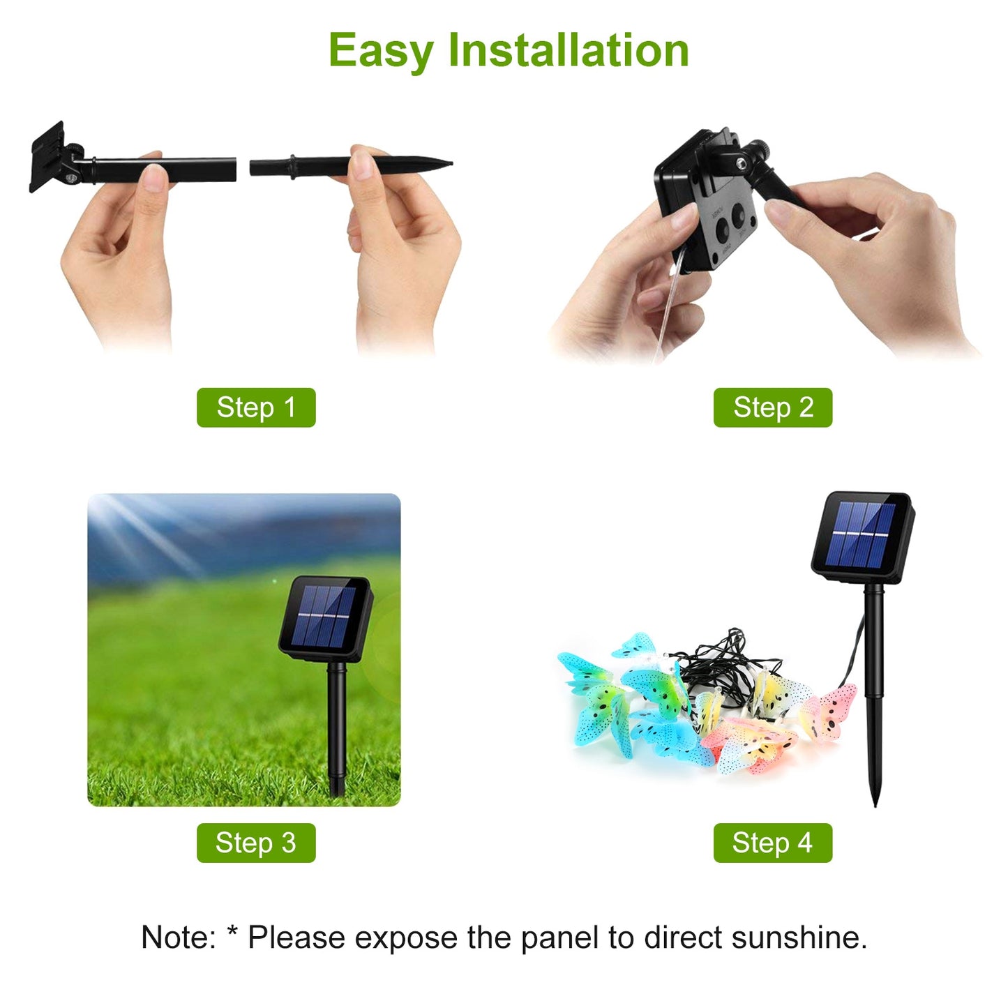 2 Pack Solar String Lights 3.8m/12.48Ft 12 LEDs Butterfly Lights IP44 Waterproof