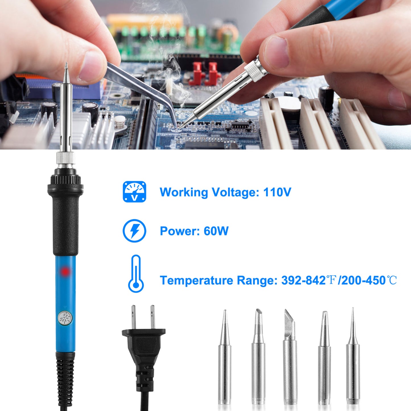 Soldering Iron 110V/60W Adjustable Temperature PCB Electric Welding Iron
