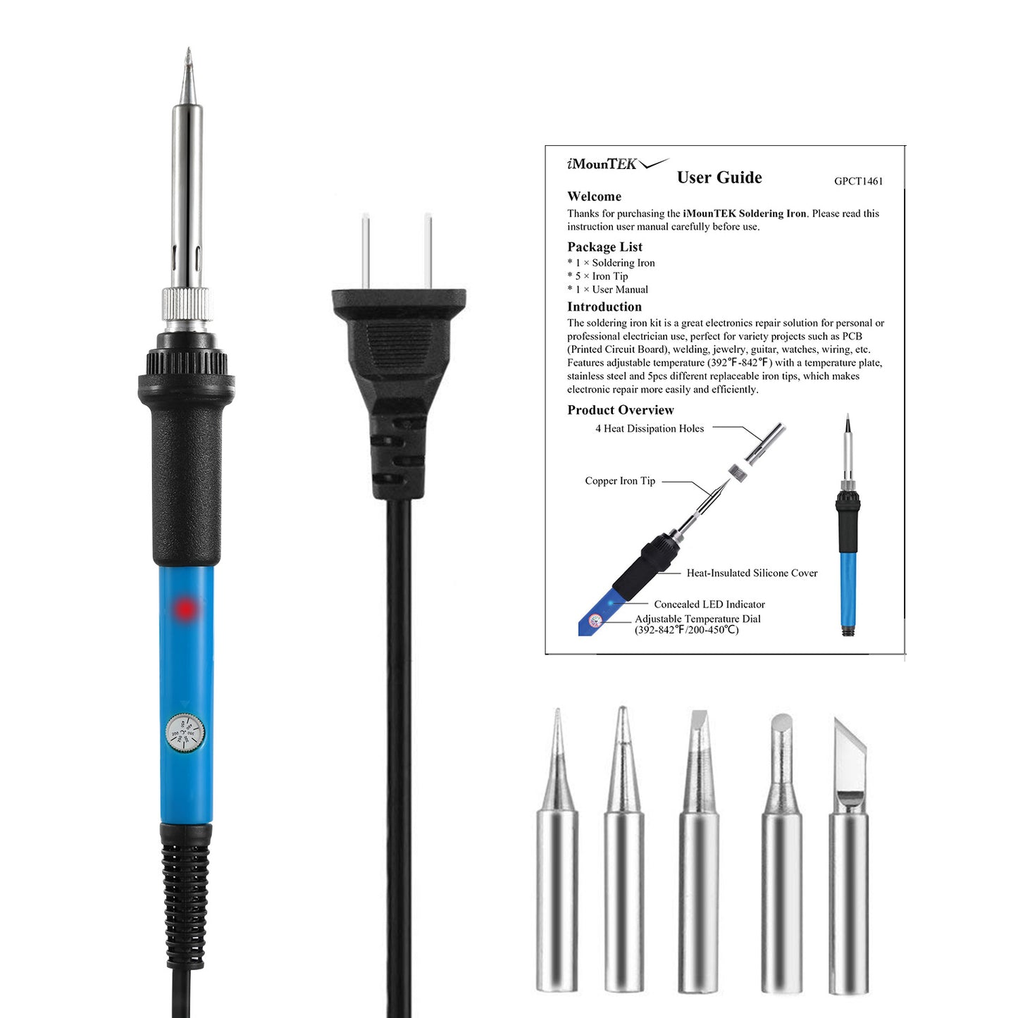 Soldering Iron 110V/60W Adjustable Temperature PCB Electric Welding Iron