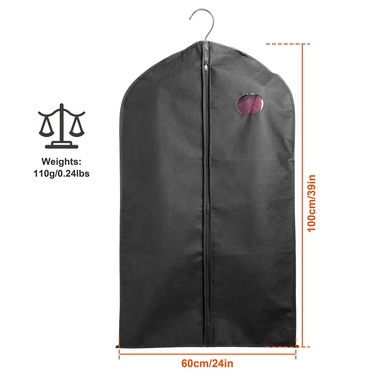 5Pcs 39in Garment Bags Hanging Suit Bags Covers Breathable