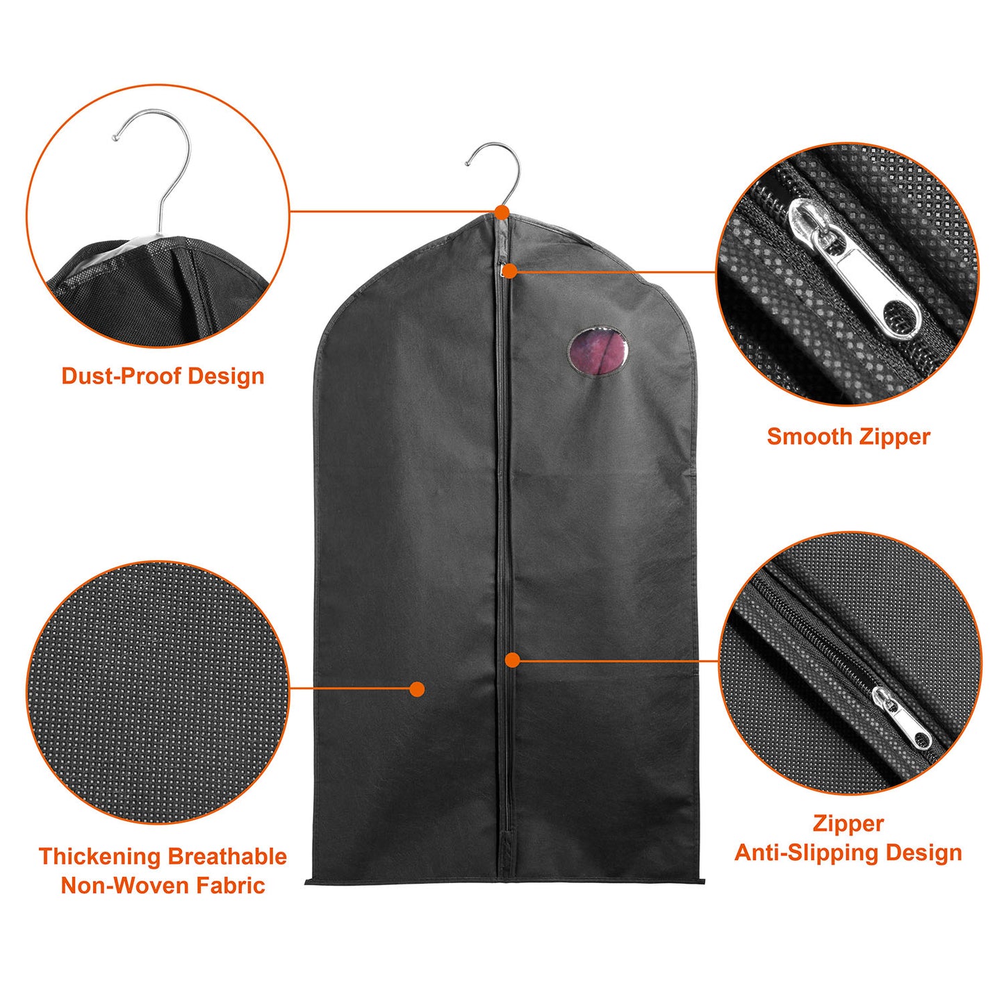 5Pcs 39in Garment Bags Hanging Suit Bags Covers Breathable