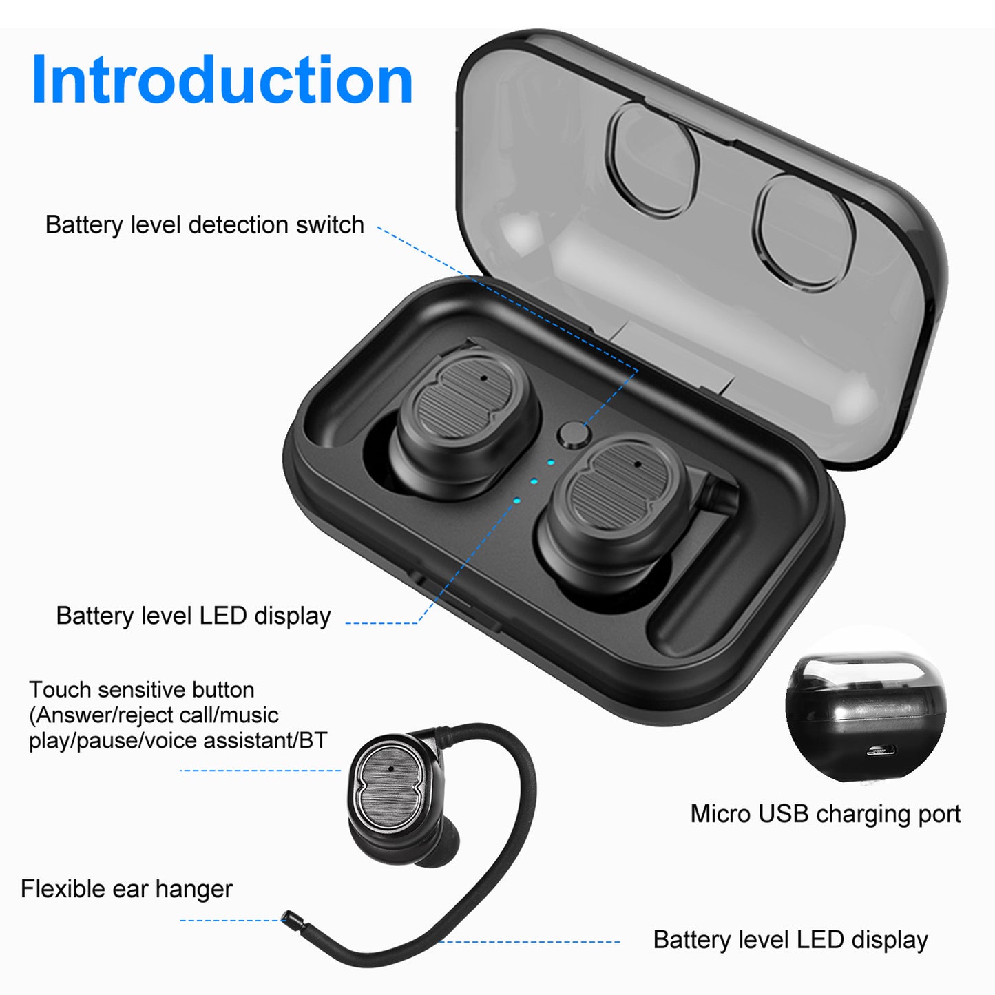 TWS Wireless 5.0 Earbuds IPX4 Touch In-Ear Stereo Earphone Noise Canceling Earpieces
