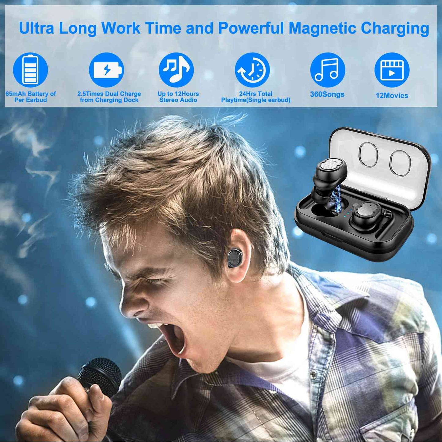 TWS Wireless 5.0 Earbuds IPX4 Touch In-Ear Stereo Earphone Noise Canceling Earpieces