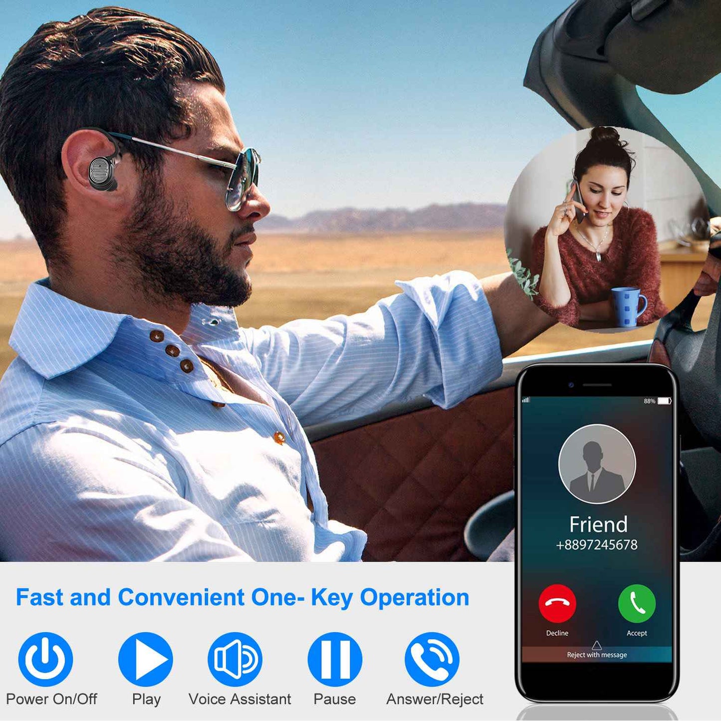 TWS Wireless 5.0 Earbuds IPX4 Touch In-Ear Stereo Earphone Noise Canceling Earpieces