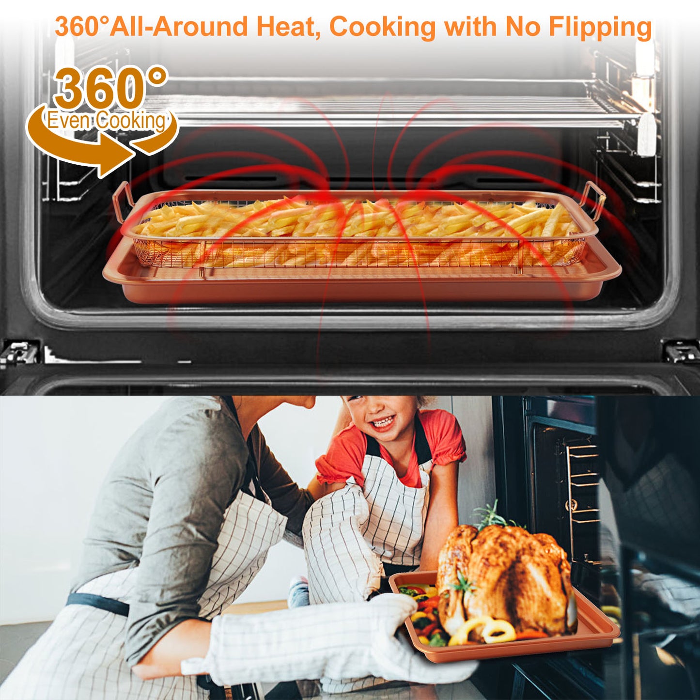 Crisper Tray Set Non Stick Cookie Sheet Tray Air Fry Pan Grill Basket Oven Dishwasher