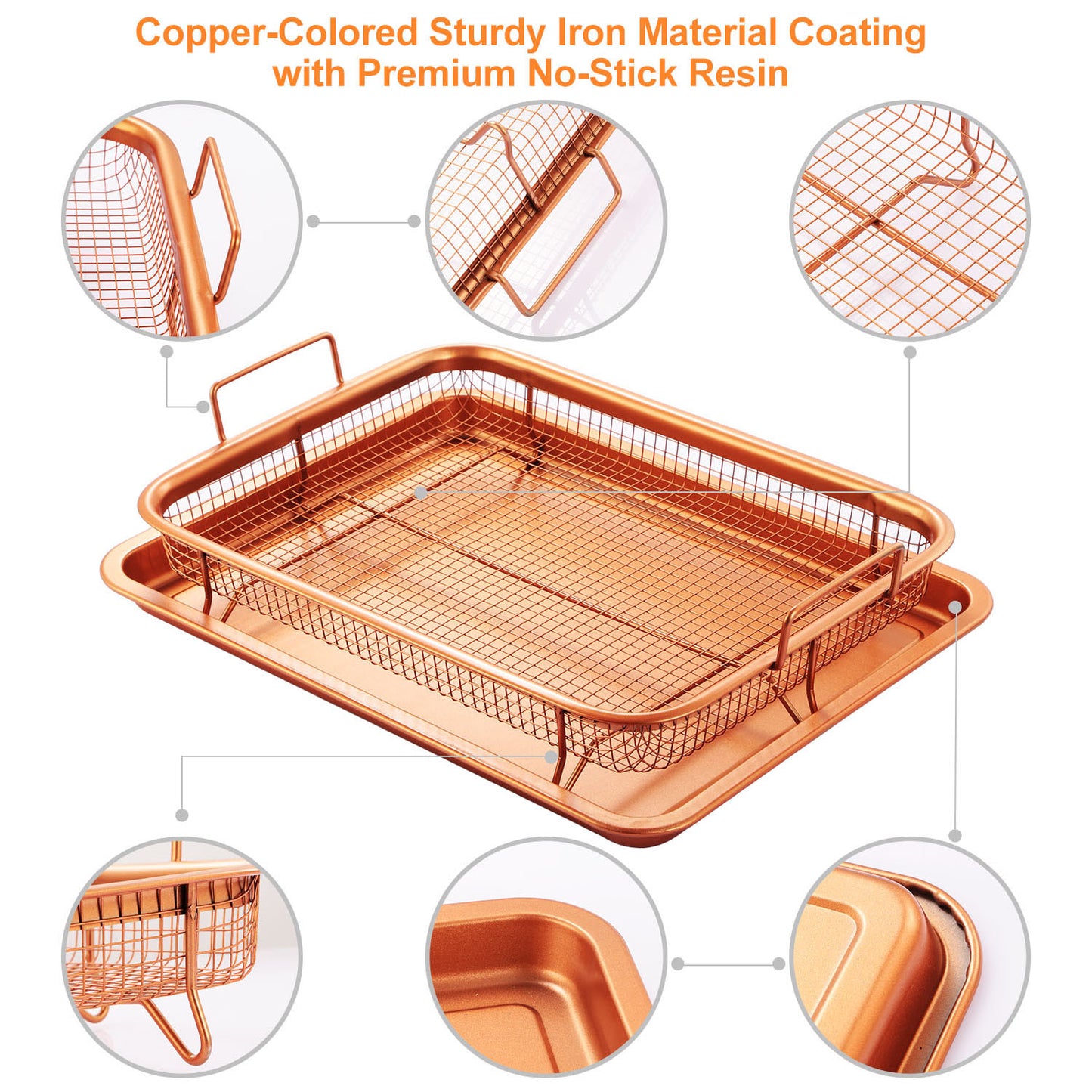 Crisper Tray Set Non Stick Cookie Sheet Tray Air Fry Pan Grill Basket Oven Dishwasher