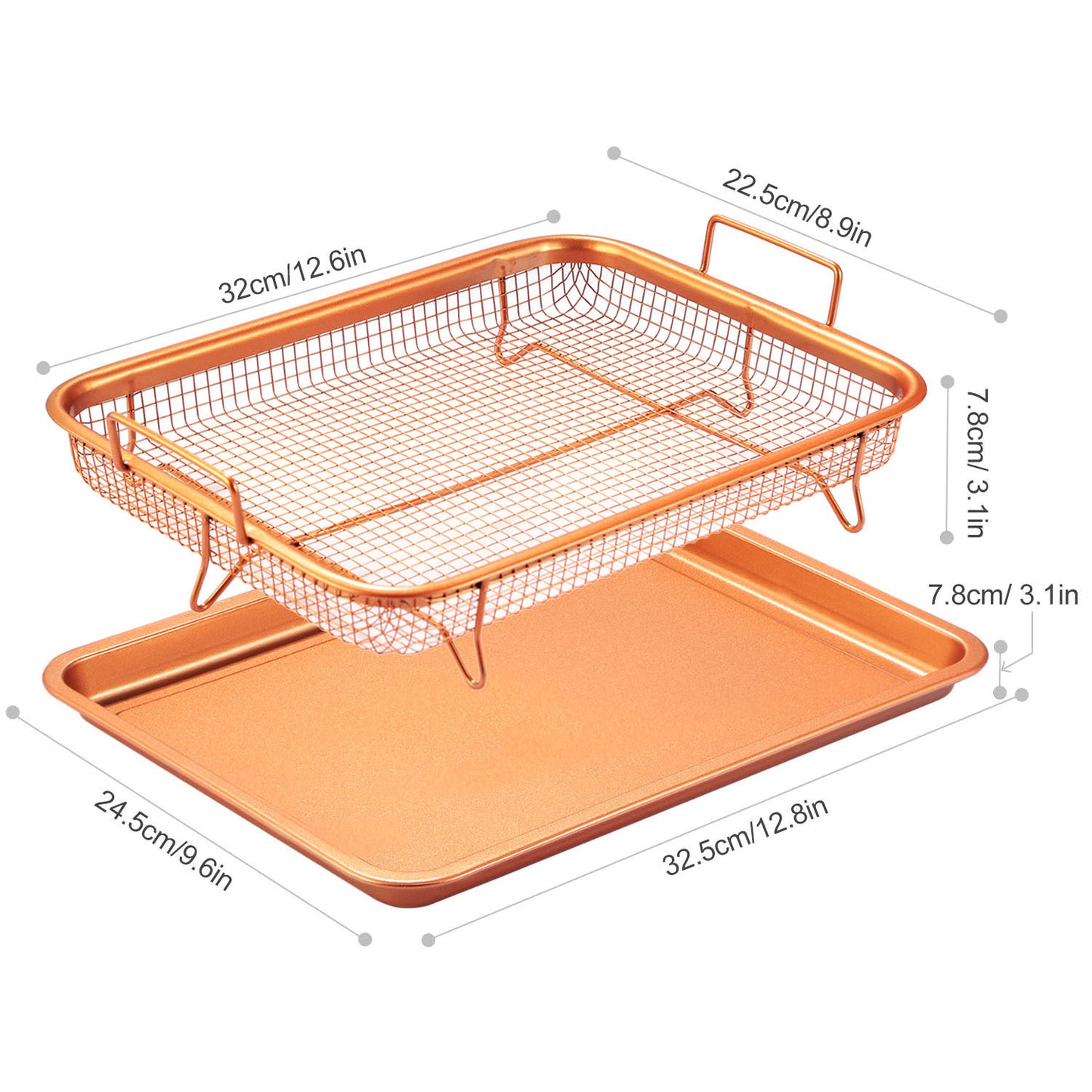 Crisper Tray Set Non Stick Cookie Sheet Tray Air Fry Pan Grill Basket Oven Dishwasher