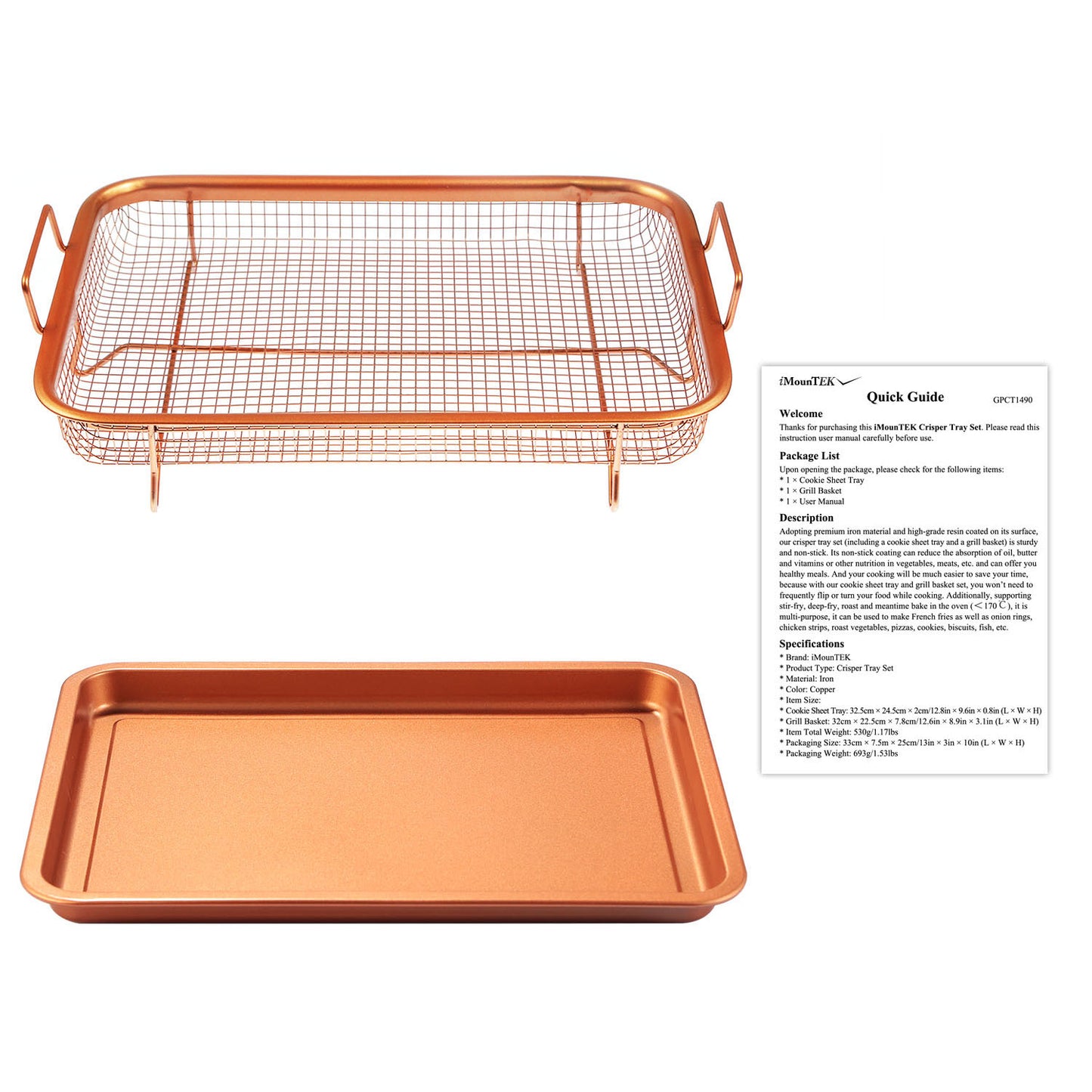 Crisper Tray Set Non Stick Cookie Sheet Tray Air Fry Pan Grill Basket Oven Dishwasher
