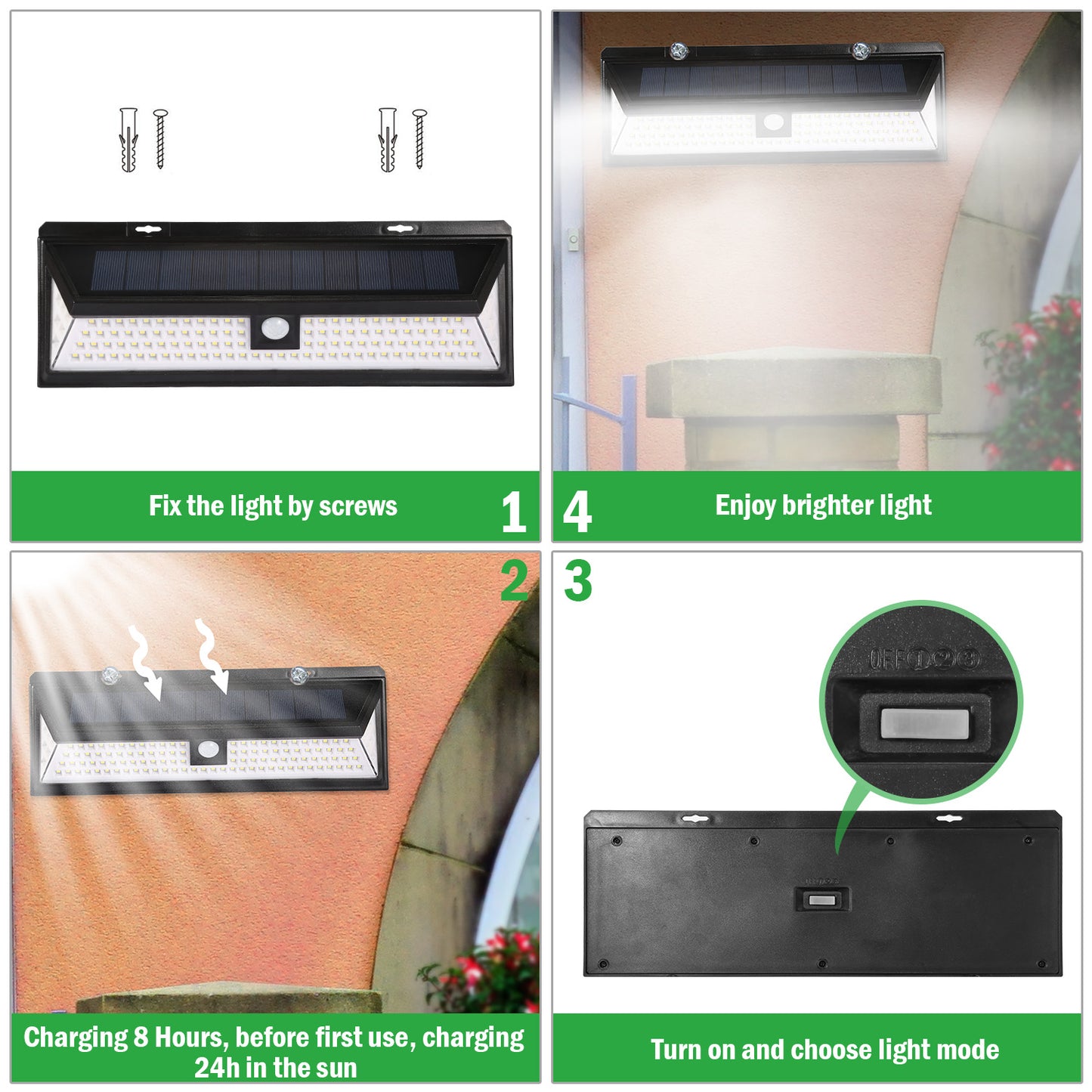 Solar Lights 118 LEDs Solar Wall Light Outdoor Motion Sensor Lamp
