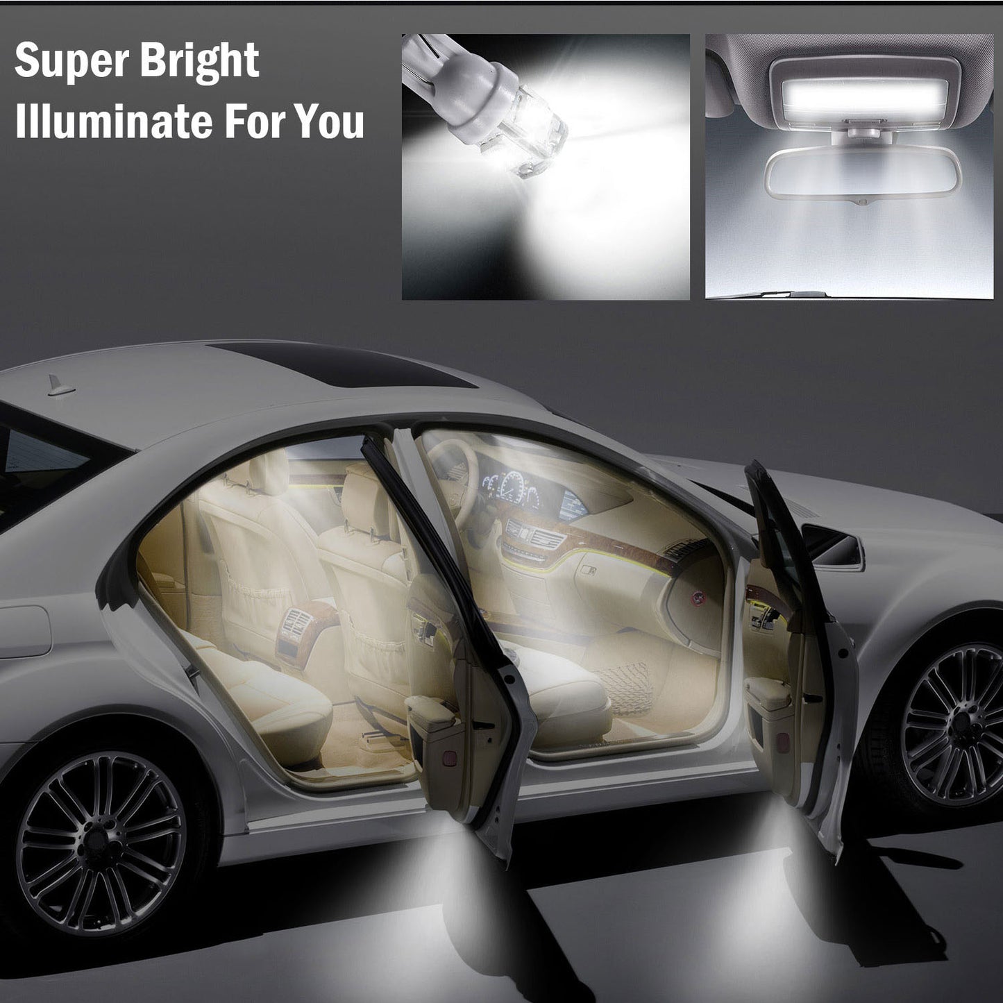 50Pcs/Kit LED Car Light Bulbs 1000lm T10 Base 5050 6000K White Auto Lamps