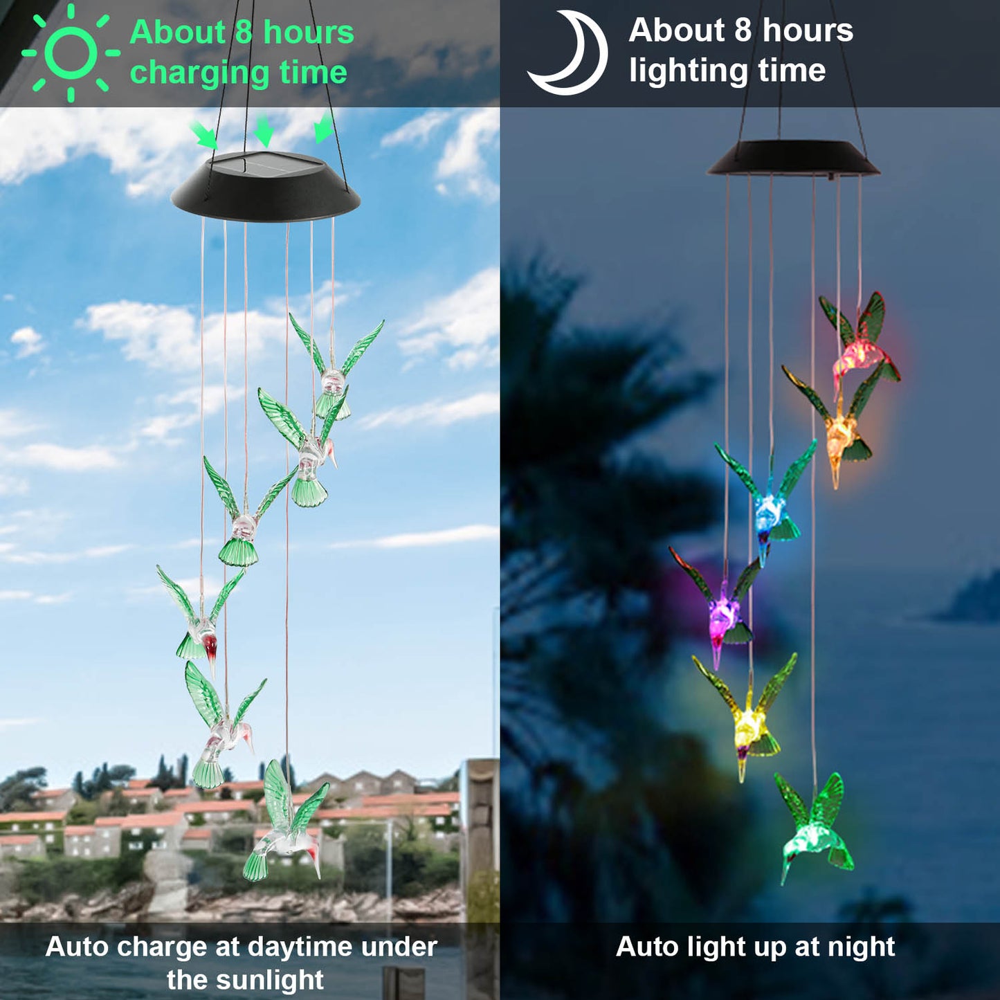 LED Solar Hummingbird Wind Chime Solar String Lights