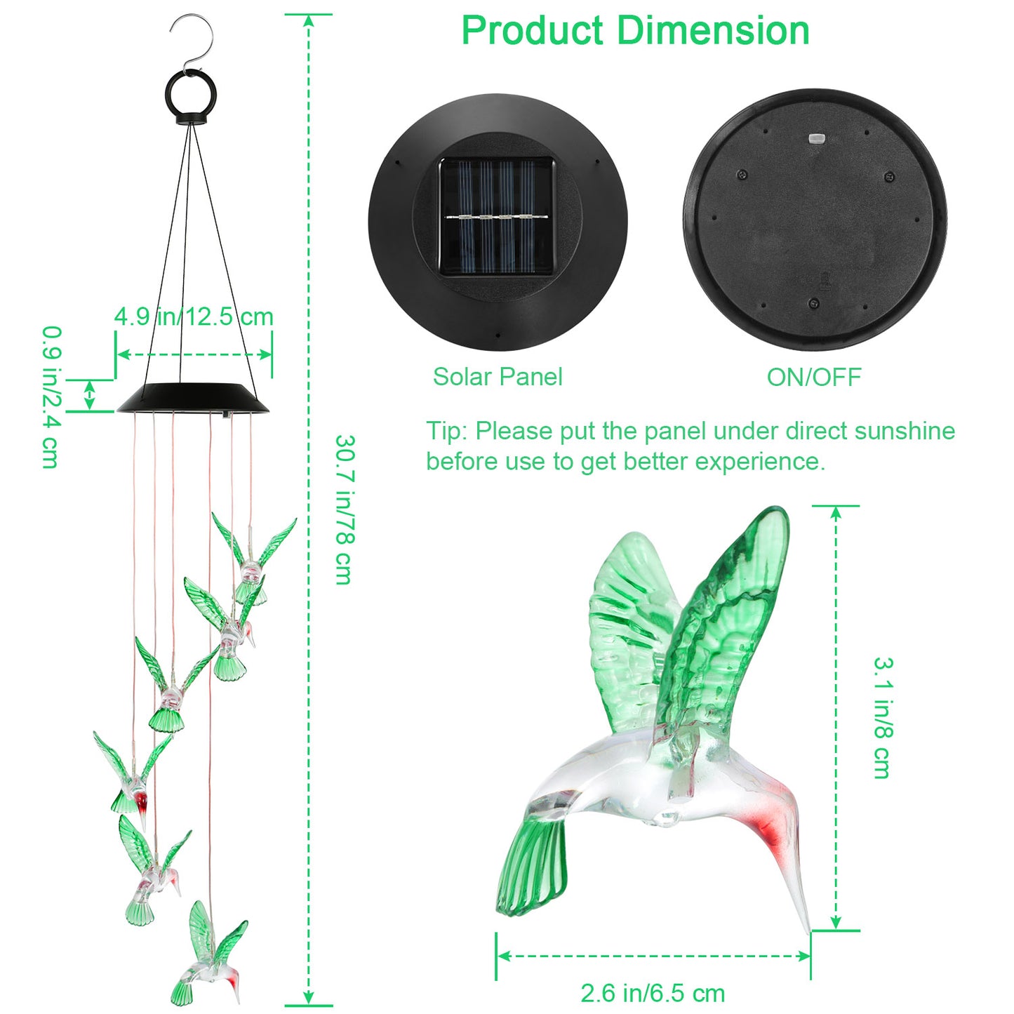 LED Solar Hummingbird Wind Chime Solar String Lights