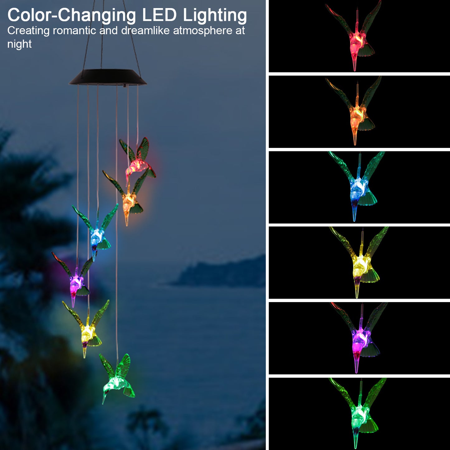 LED Solar Hummingbird Wind Chime Solar String Lights