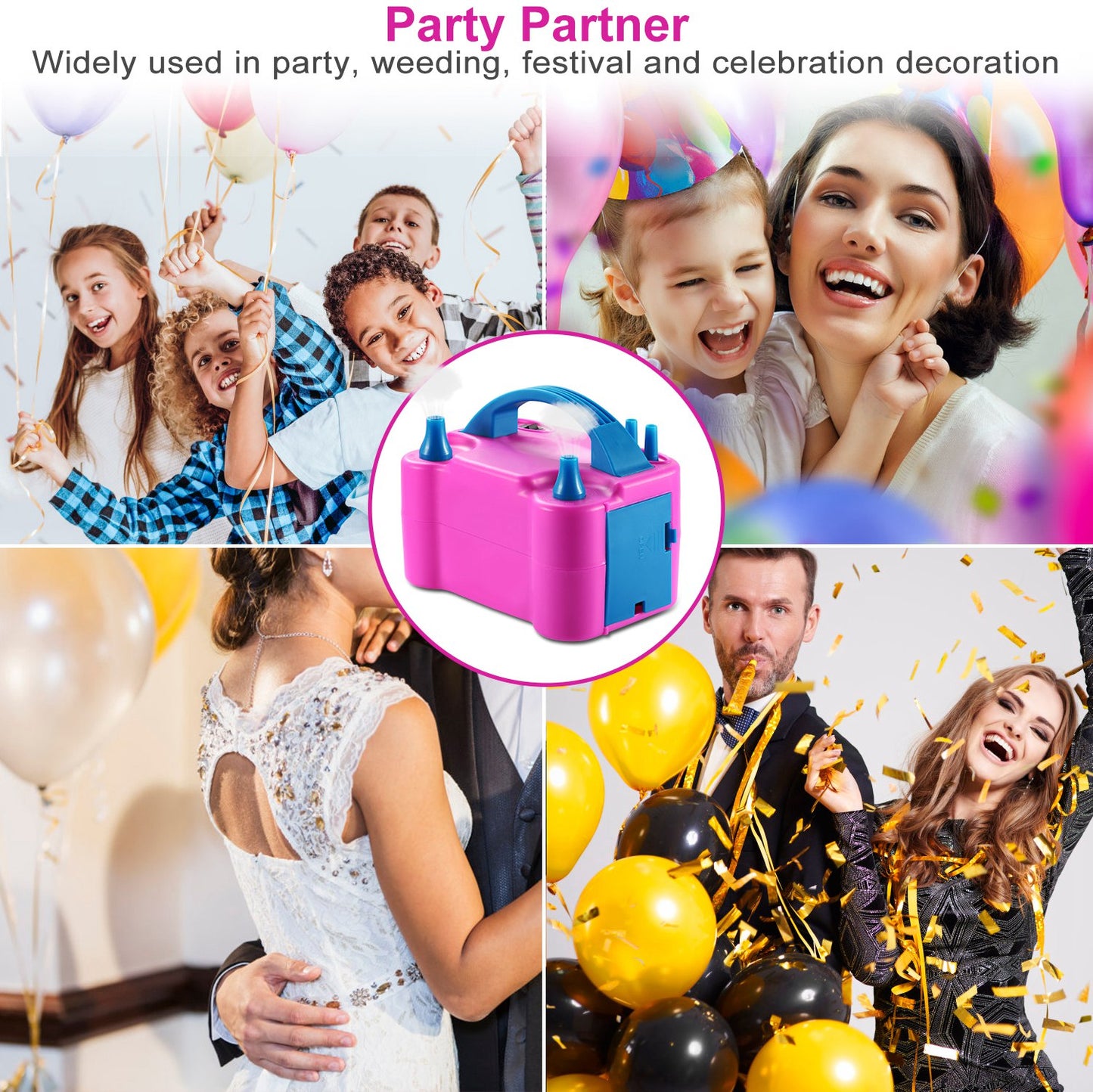 Electric Balloon Pump 600W Balloon Blower Inflator Dual Nozzle