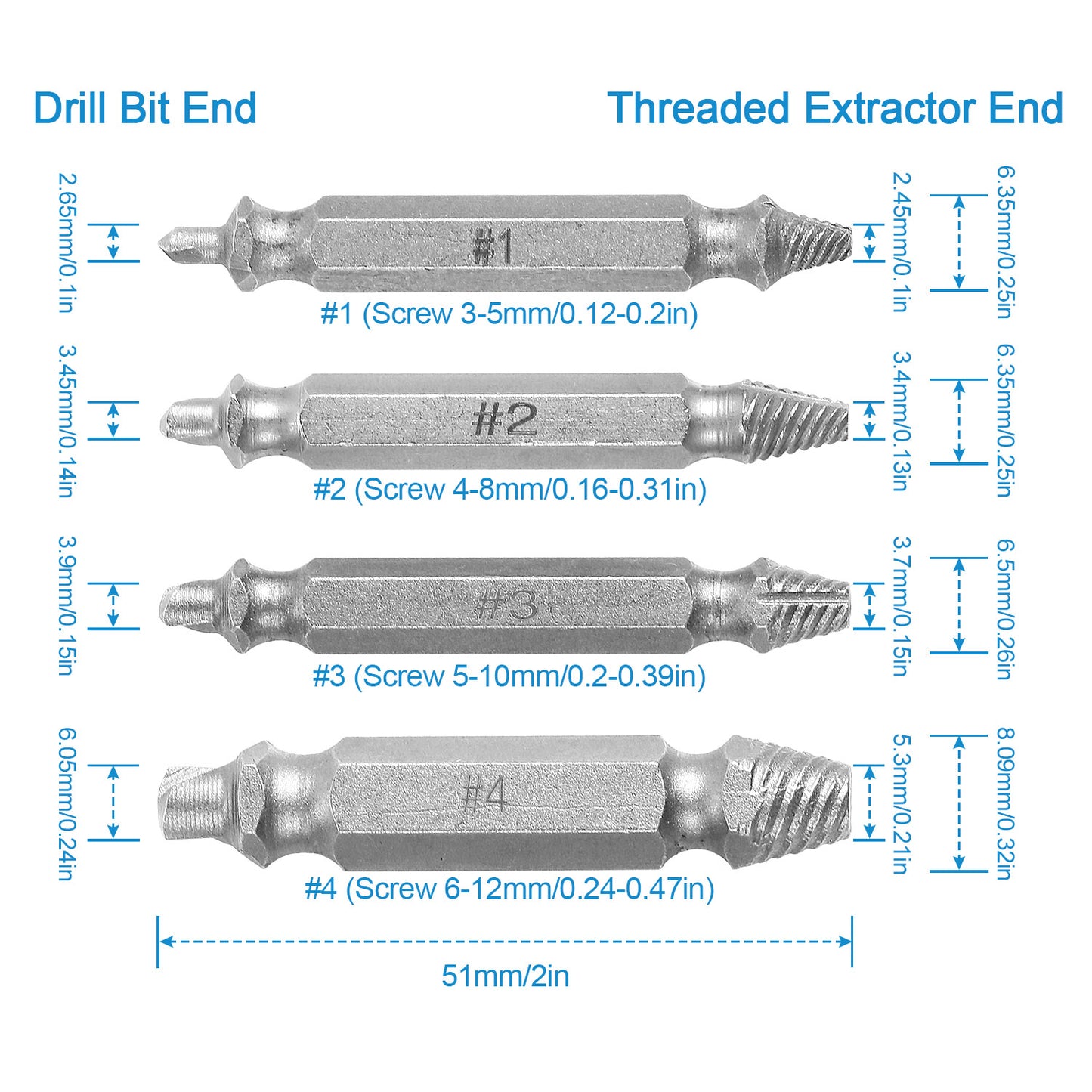 4Pcs Damaged Screw Extractor Kit Stripped Screw Extractor Set