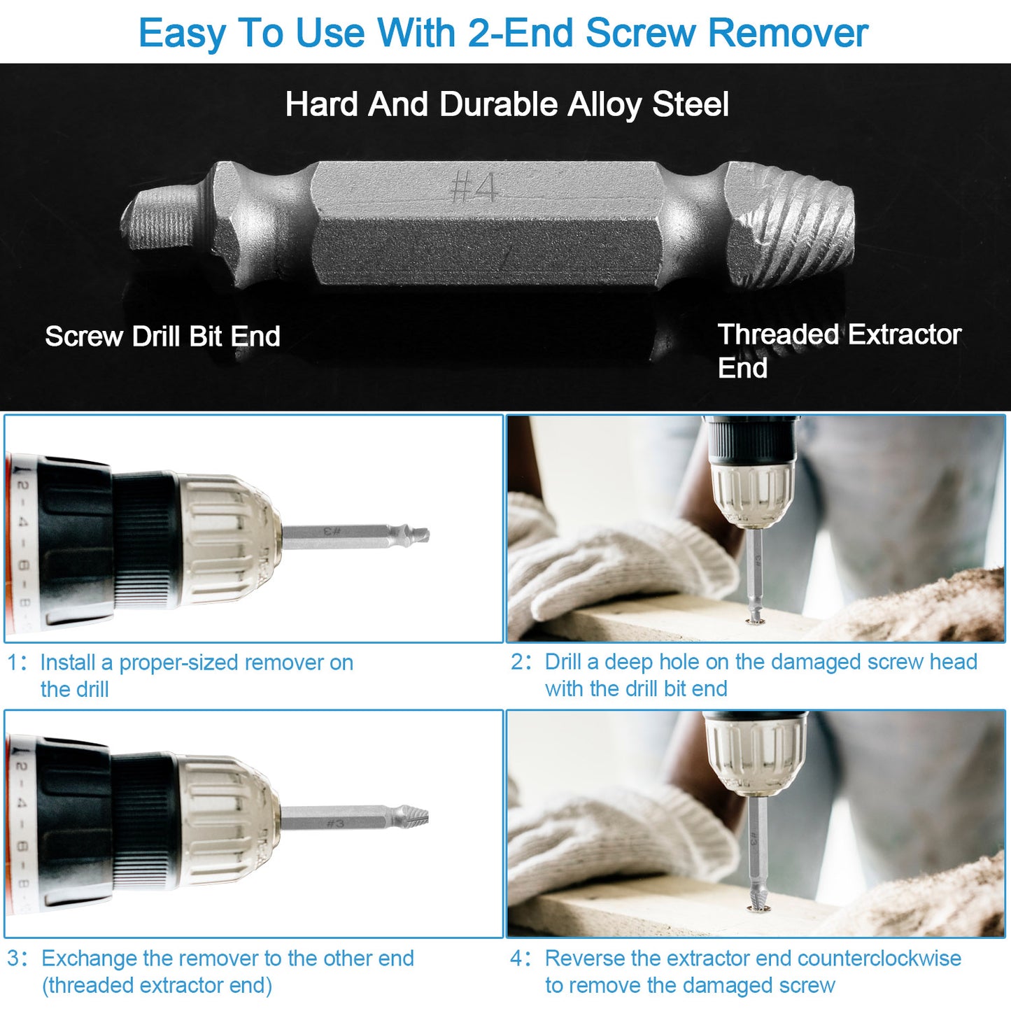 4Pcs Damaged Screw Extractor Kit Stripped Screw Extractor Set