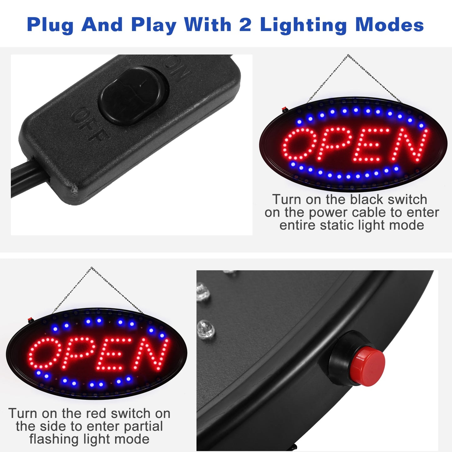 Ultra Bright LED Neon Open Sign Flash/Normal Lighting Store Business Sign