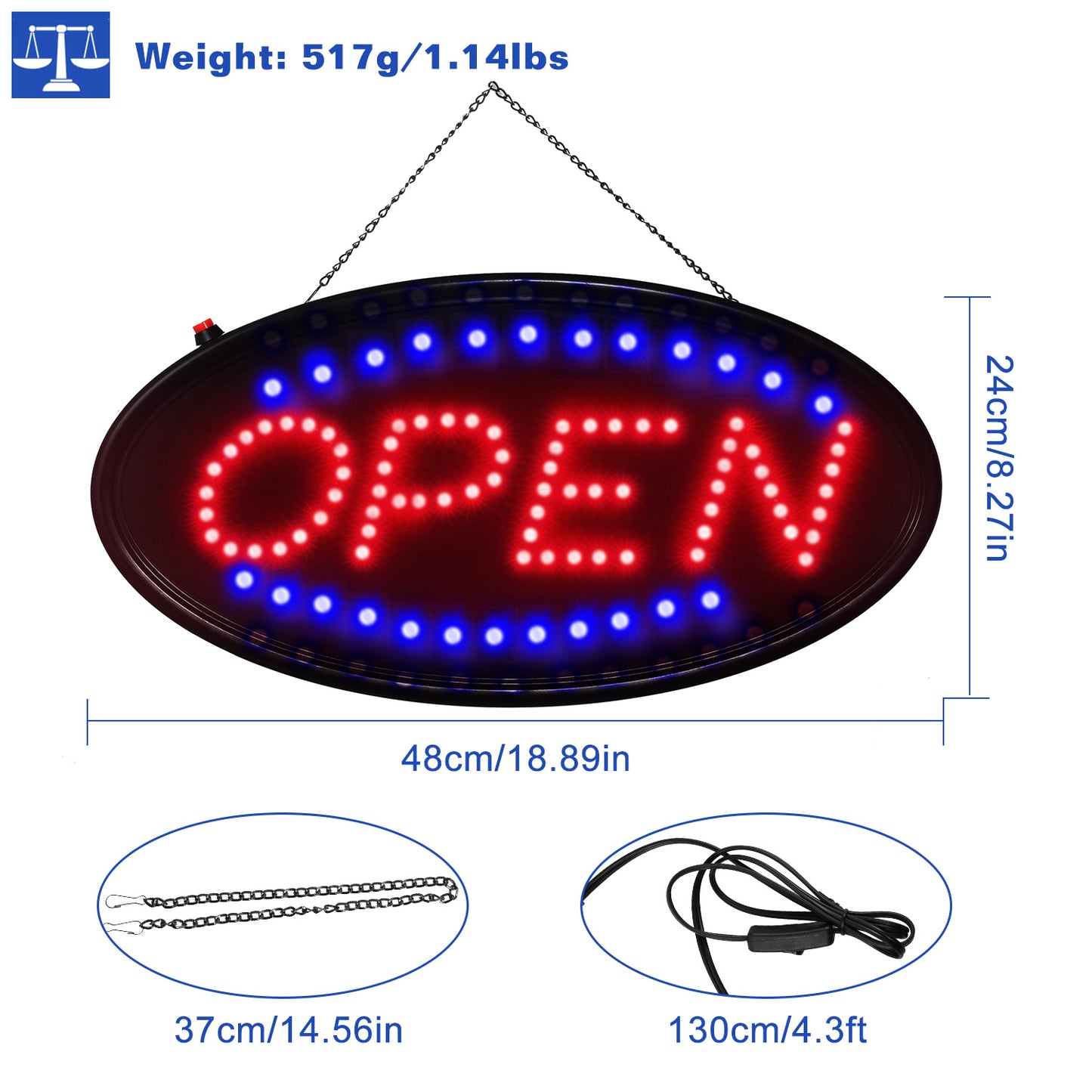 Ultra Bright LED Neon Open Sign Flash/Normal Lighting Store Business Sign