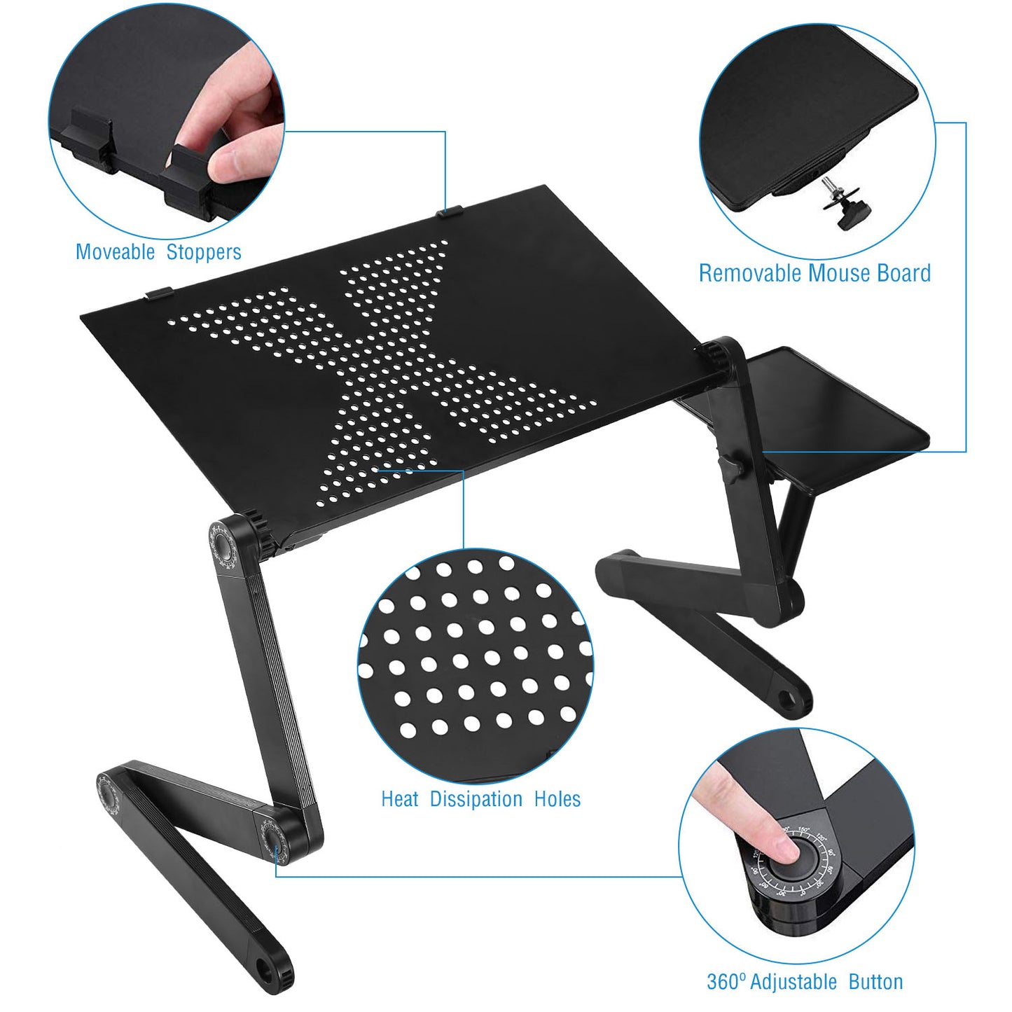 Foldable Laptop Table Bed Notebook Desk with Mouse Board