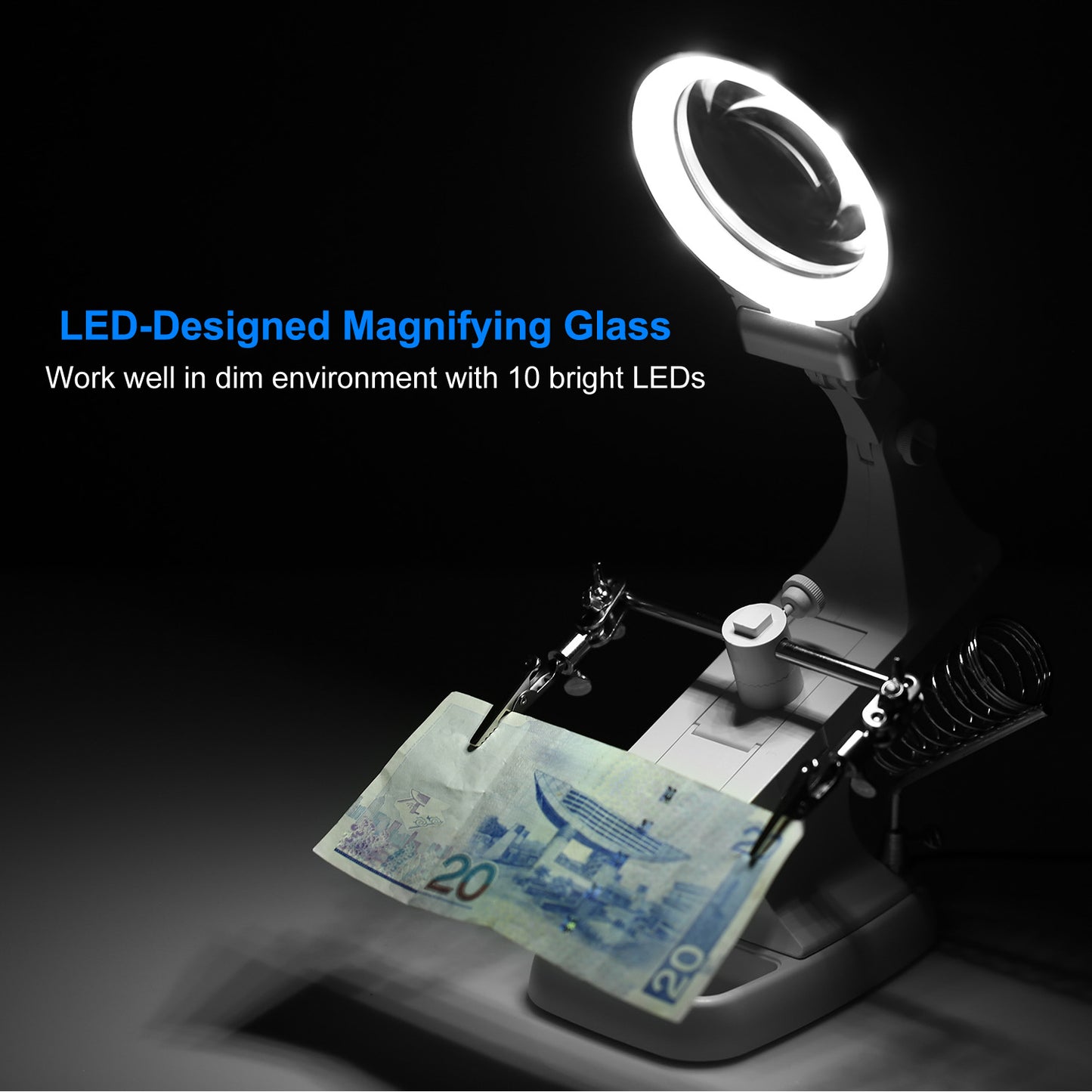 LED Light Helping Hands Magnifying Glass 3X/4.5X