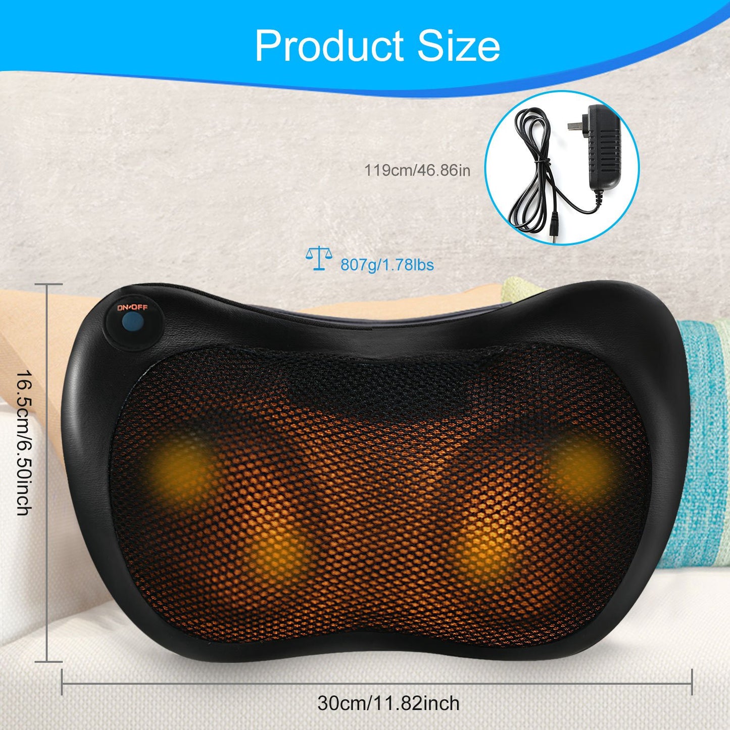 Back Neck Massage Pillow Kneading Massager In-Car Thermotherapy Massage Pillow