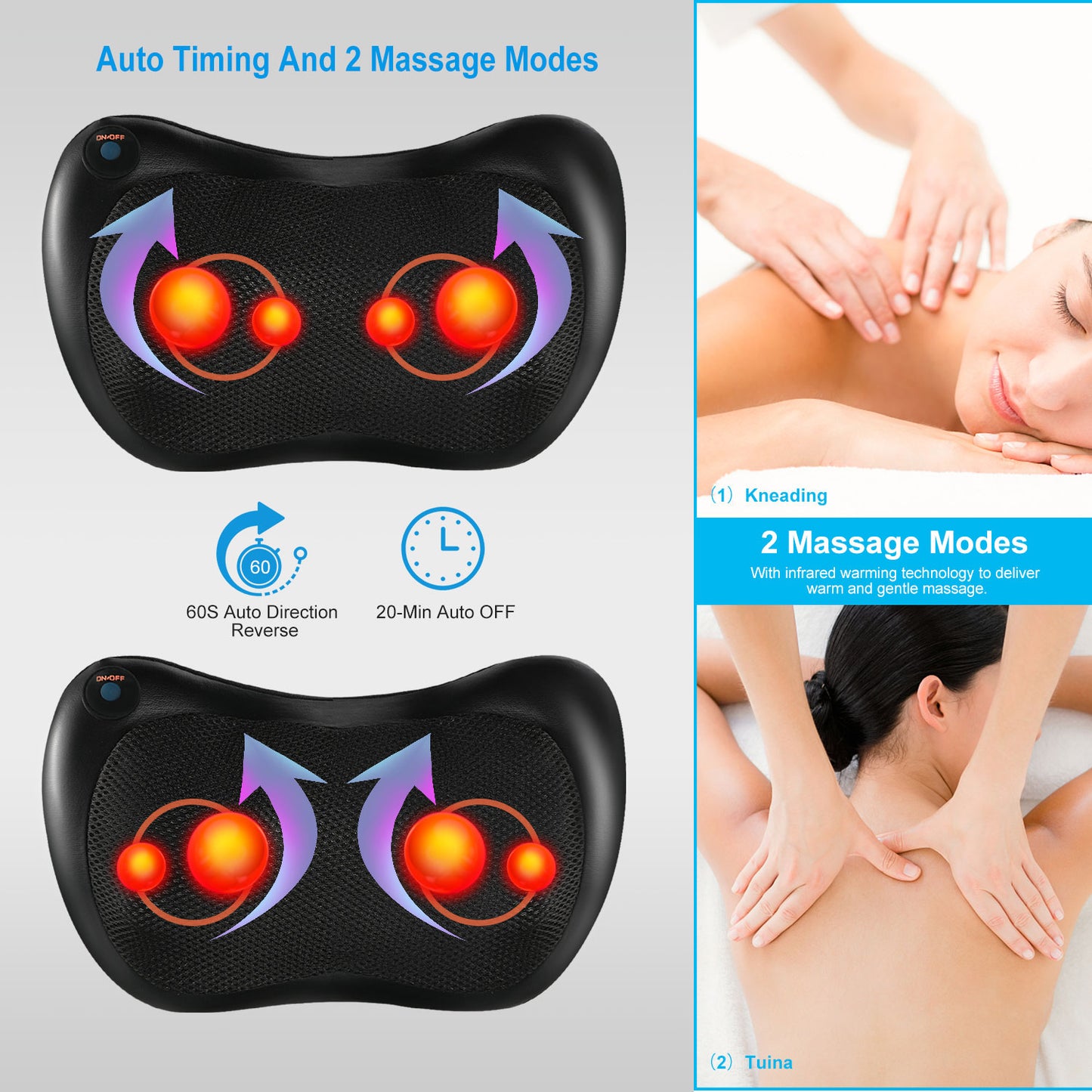 Back Neck Massage Pillow Kneading Massager In-Car Thermotherapy Massage Pillow
