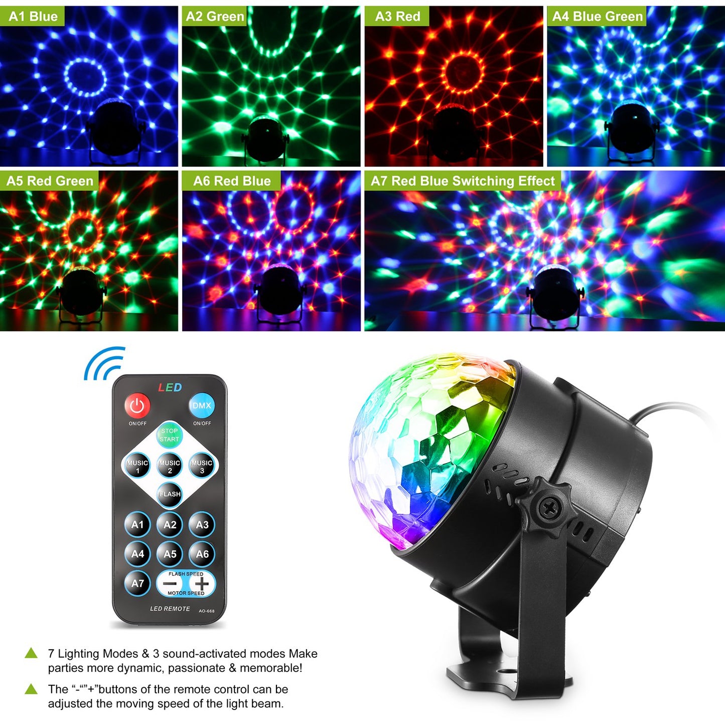 Sound Activated Party Lights DJ Lights Disco Ball Strobe Light Stage Lights