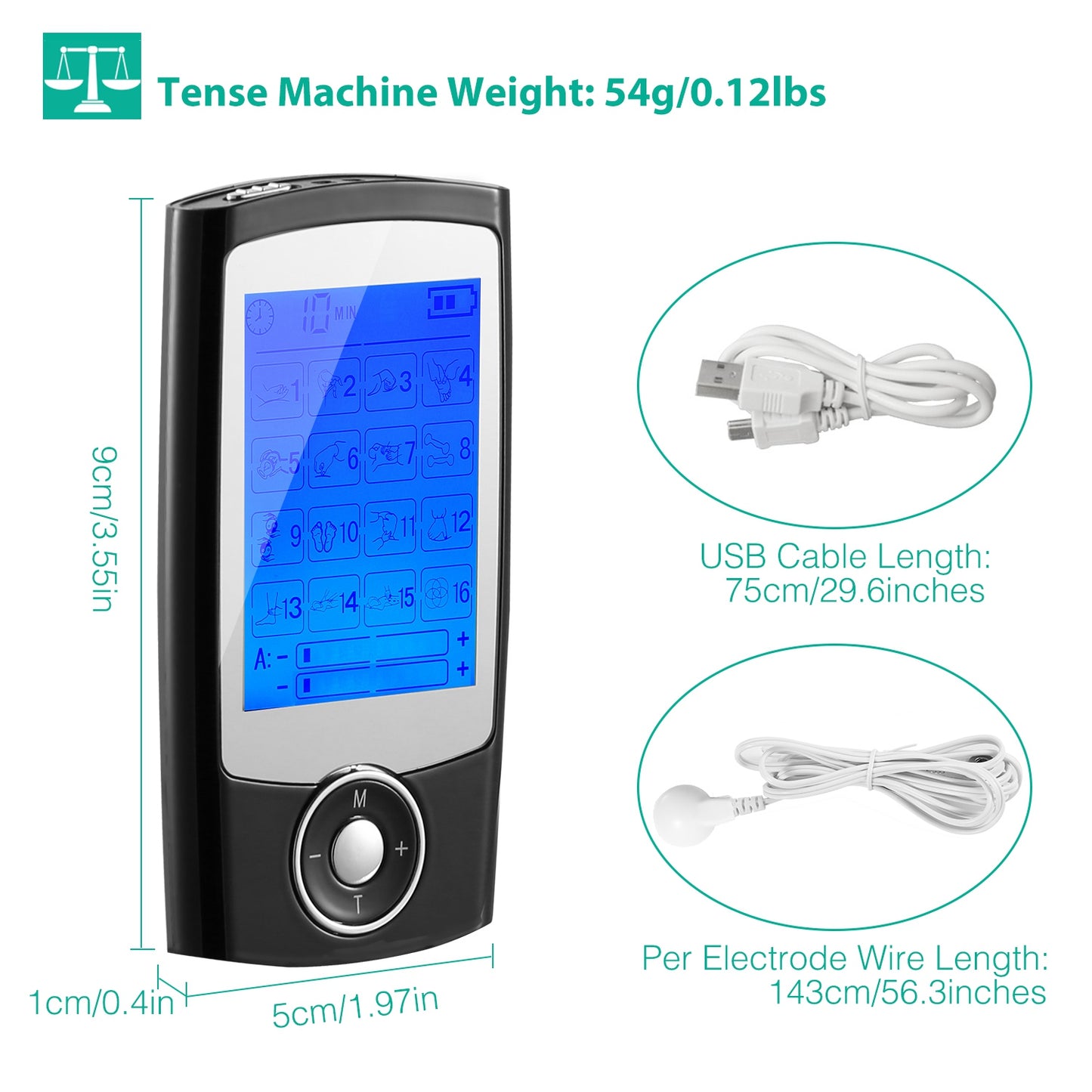 Rechargeable Tens Unit Machine Impulse Massager 16 Modes Pain Relief Body Massager