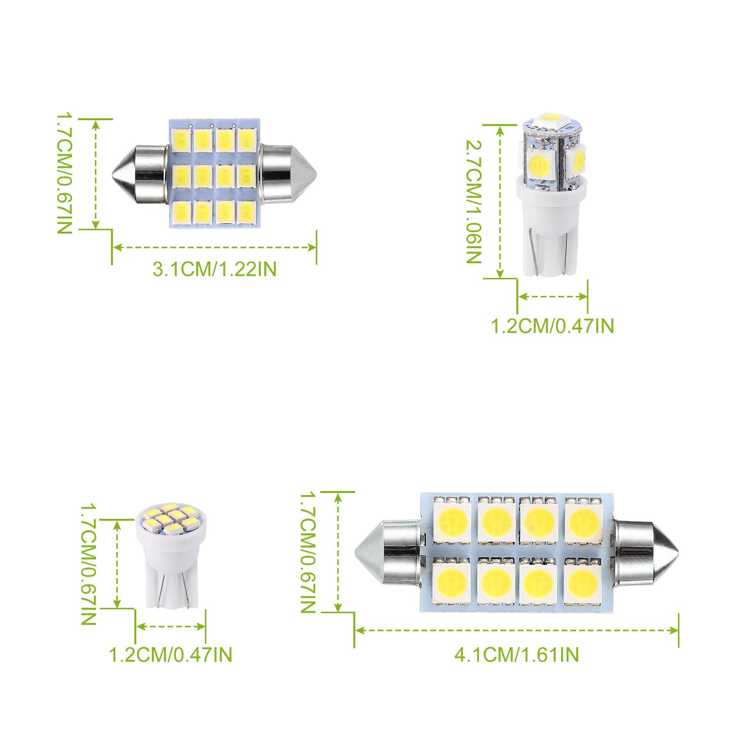14Pcs T10 31mm 41mm Festoon LED Light Bulb Interior Dome Map LED Lights