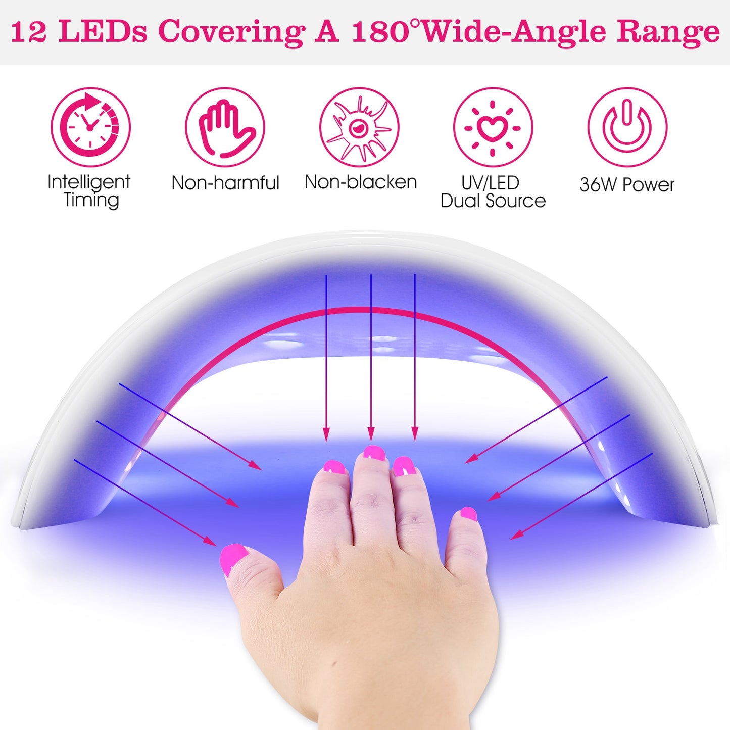 36W UV LED Lamp Nail Gel Dryer 12 LEDs Sensor Fingernail Toenail Gel Curing Machine White
