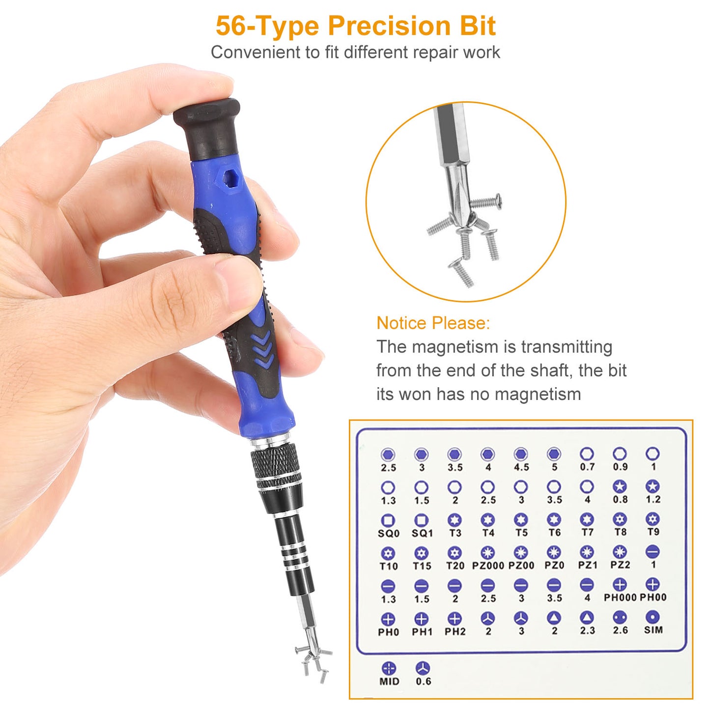 Precision Screwdriver Bits Set 59 in 1 with 56Pcs Magnetic Bits Flexible Shaft