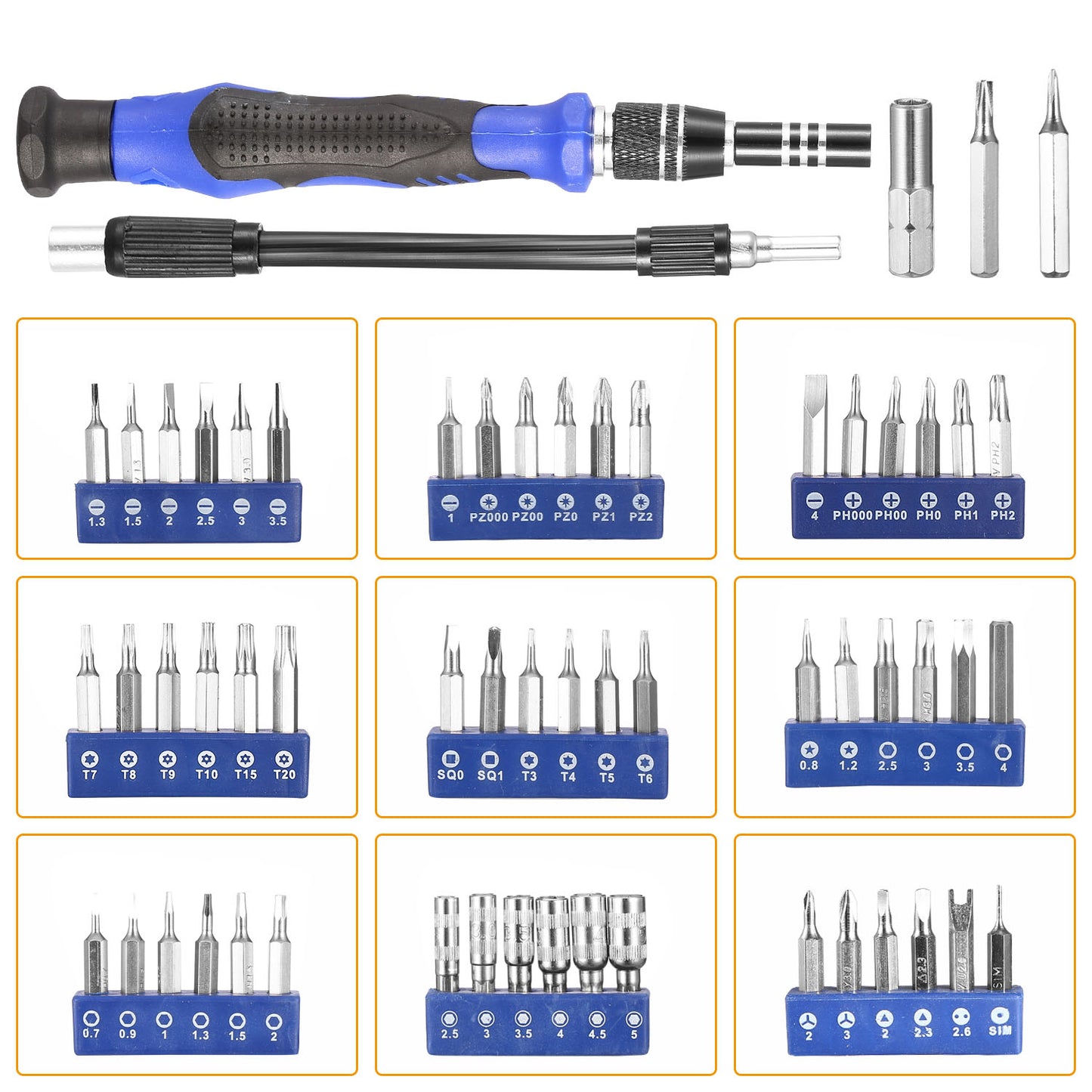 Precision Screwdriver Bits Set 59 in 1 with 56Pcs Magnetic Bits Flexible Shaft