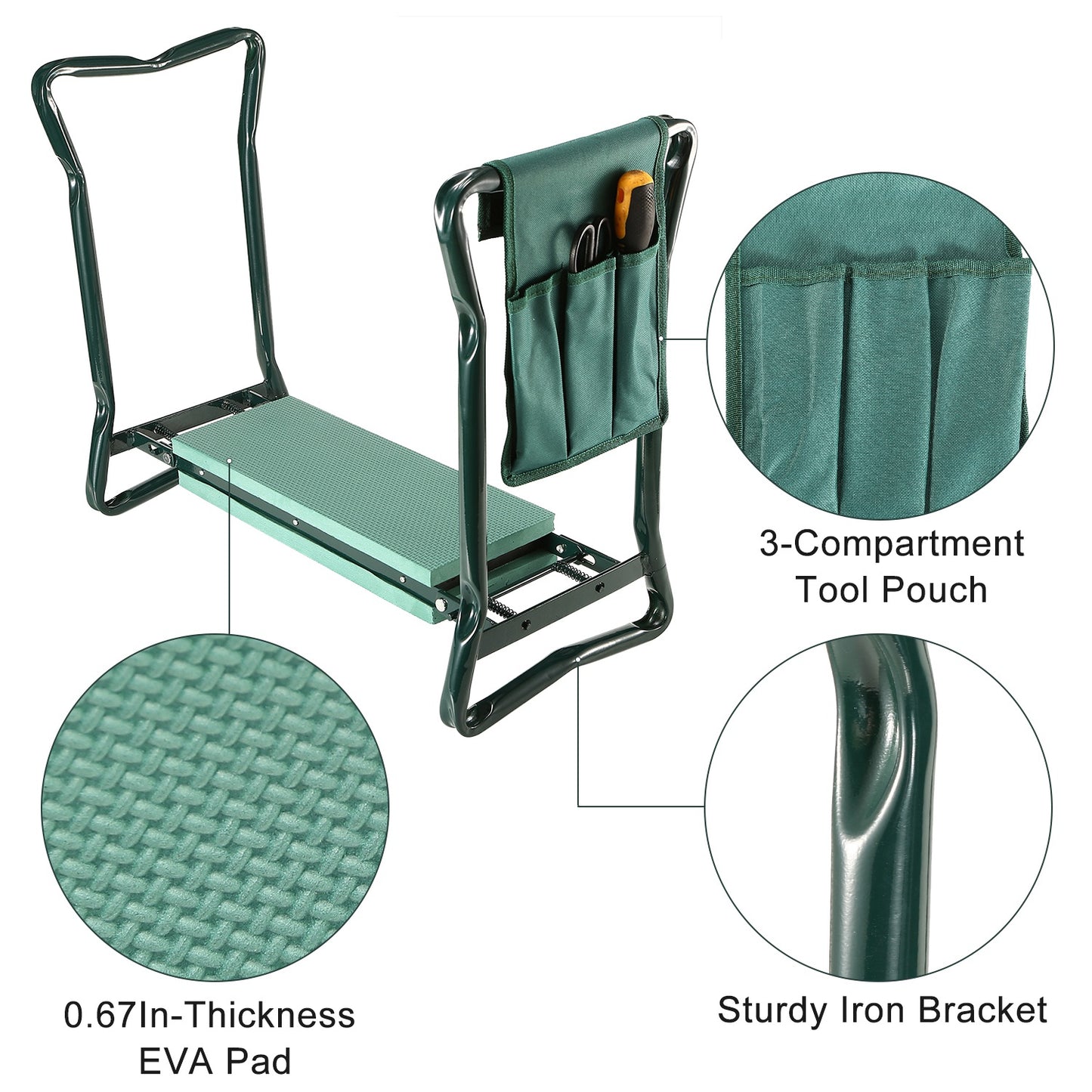 Foldable Garden Kneeler Seat w/ Kneeling Soft Cushion Pad Tools Pouch