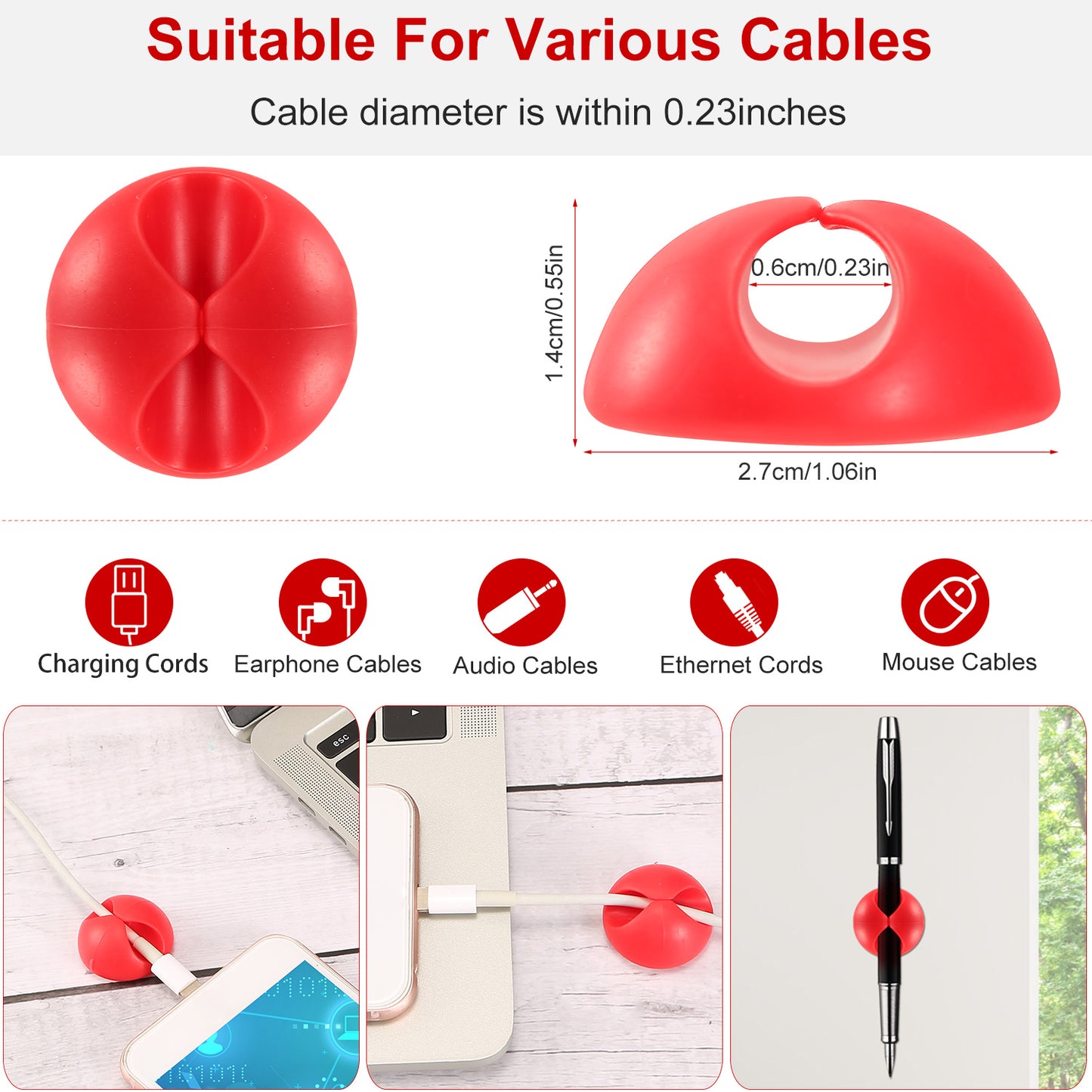 6 Packs Cable Clips Adhesive Wire Cord Clamps Holder Wire Organizers