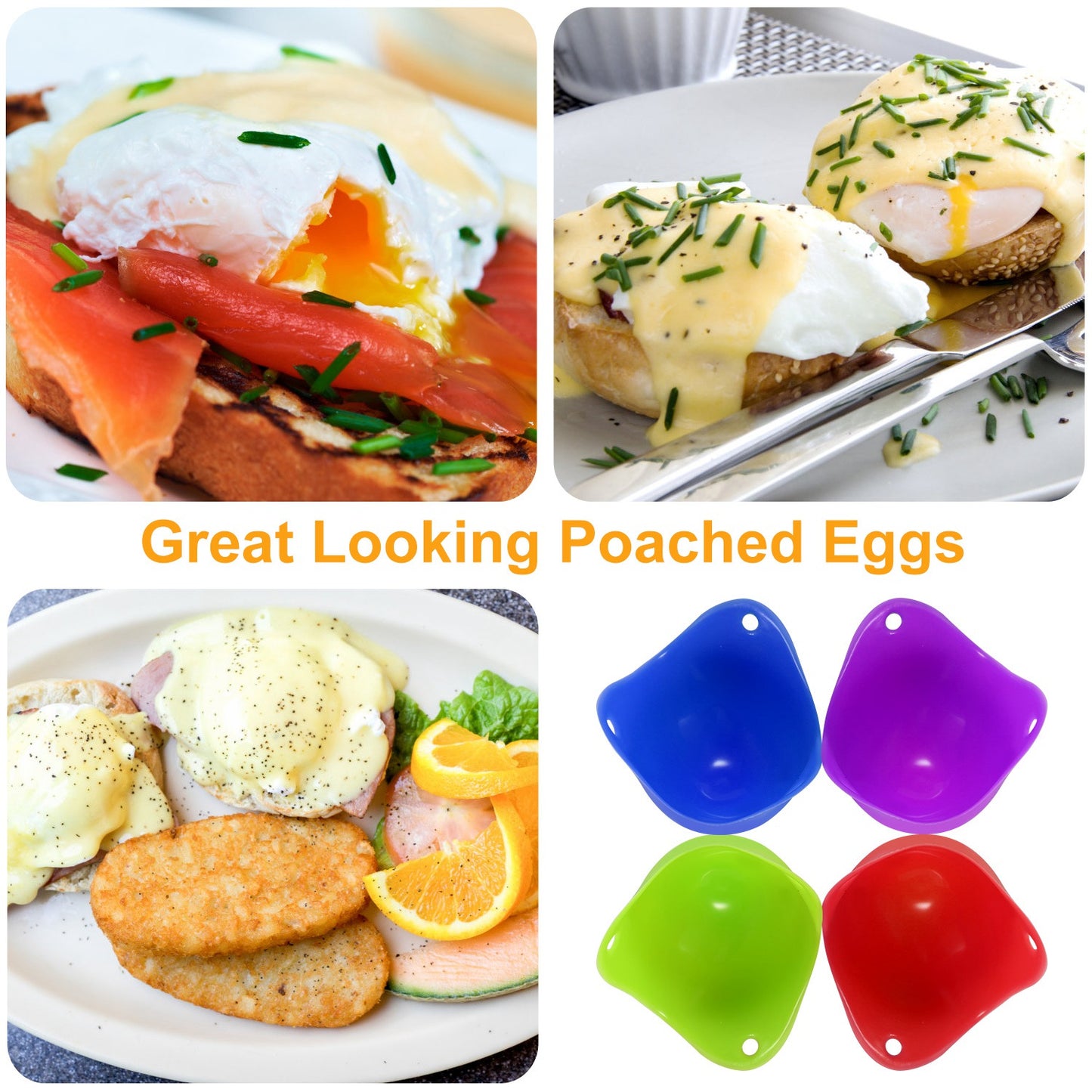 4 Pack Egg Poachers Silicone Egg Poaching Cups BPA Free Non-Stick Poached Egg Maker
