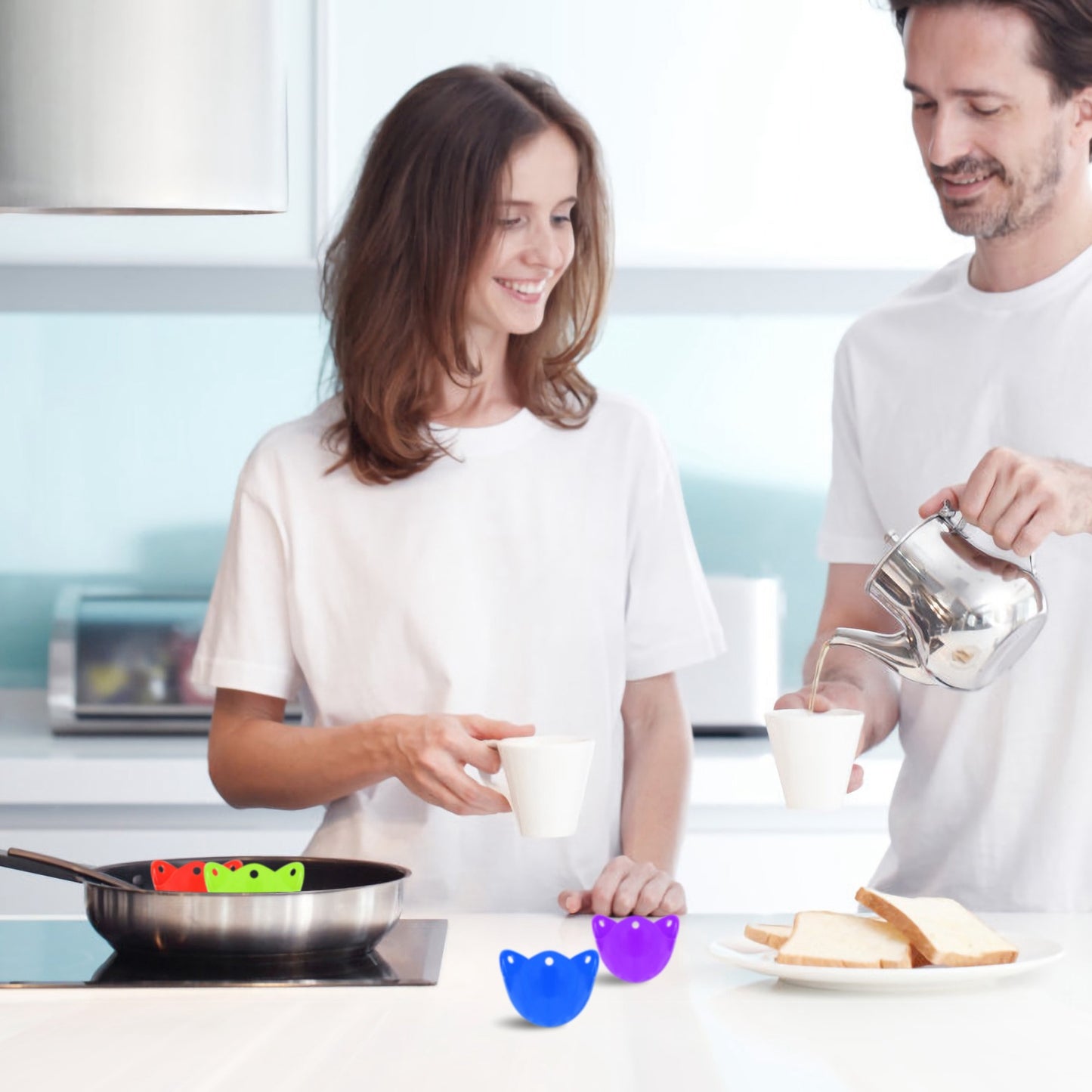 4 Pack Egg Poachers Silicone Egg Poaching Cups BPA Free Non-Stick Poached Egg Maker