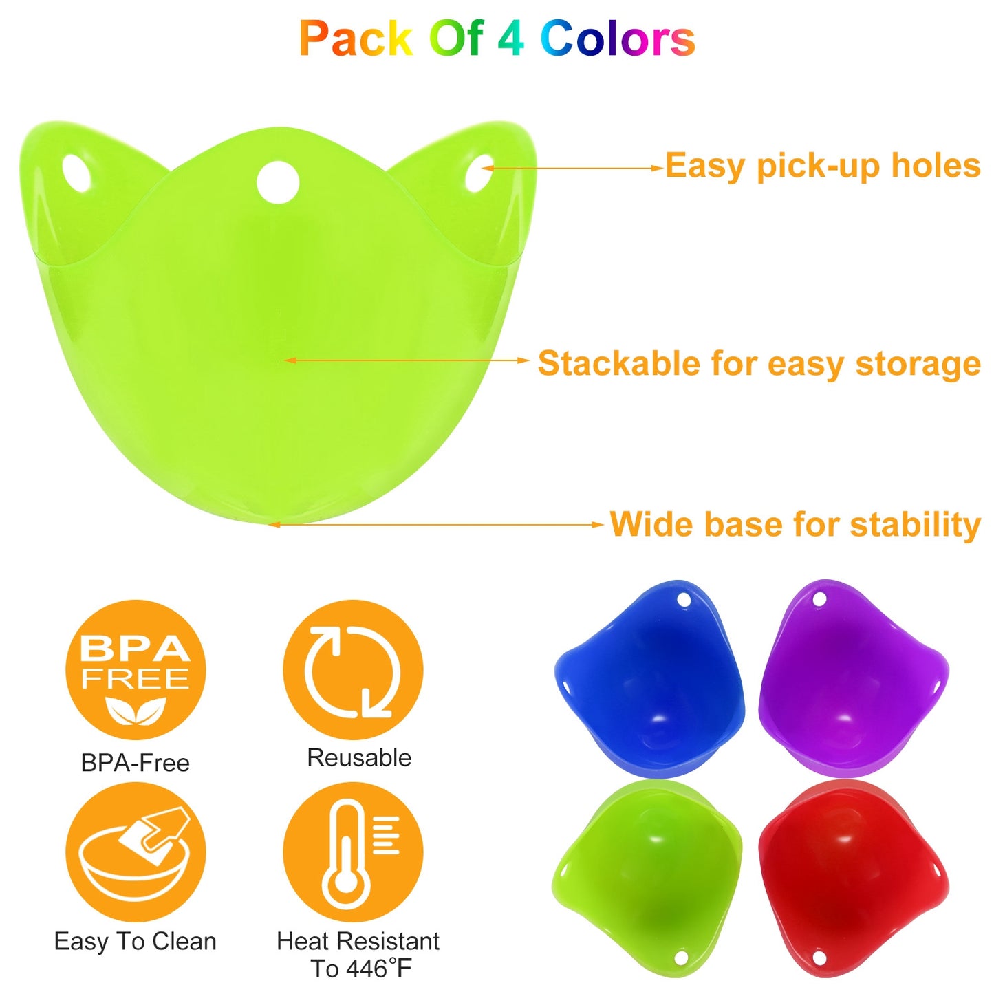 4 Pack Egg Poachers Silicone Egg Poaching Cups BPA Free Non-Stick Poached Egg Maker