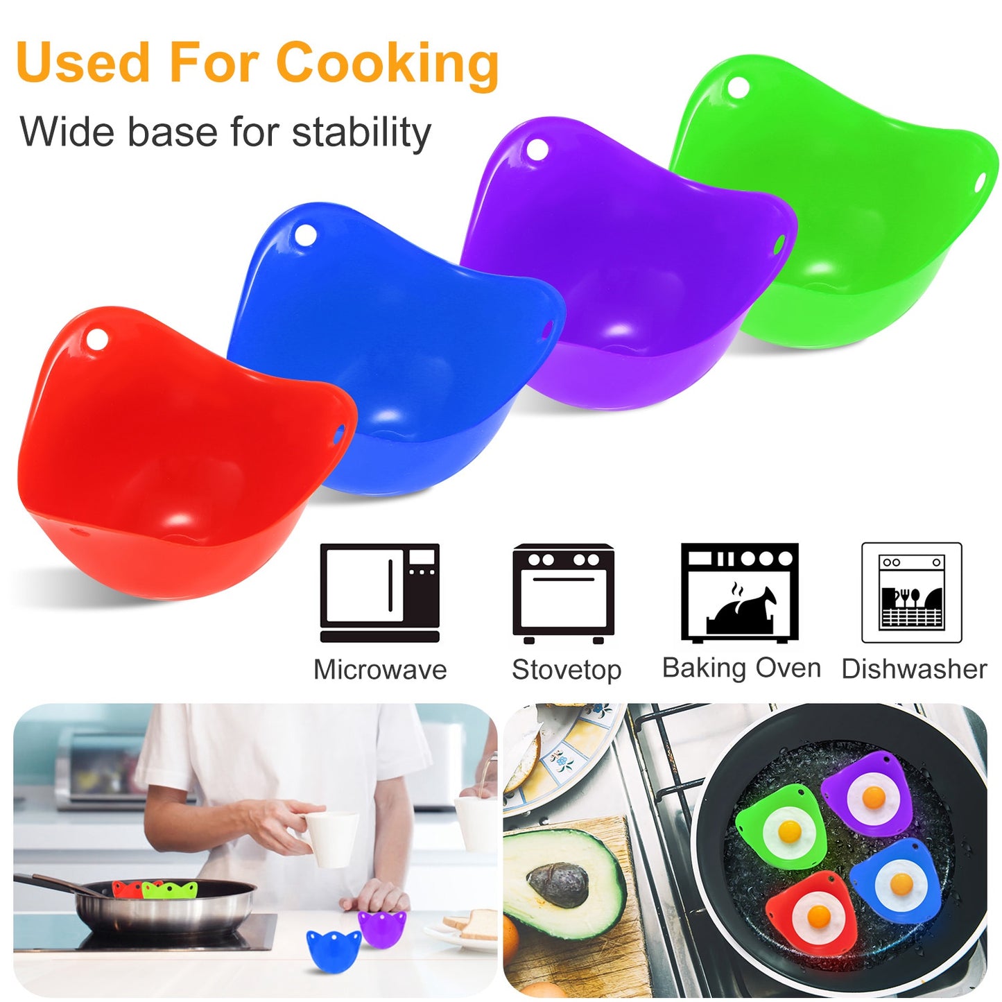 4 Pack Egg Poachers Silicone Egg Poaching Cups BPA Free Non-Stick Poached Egg Maker