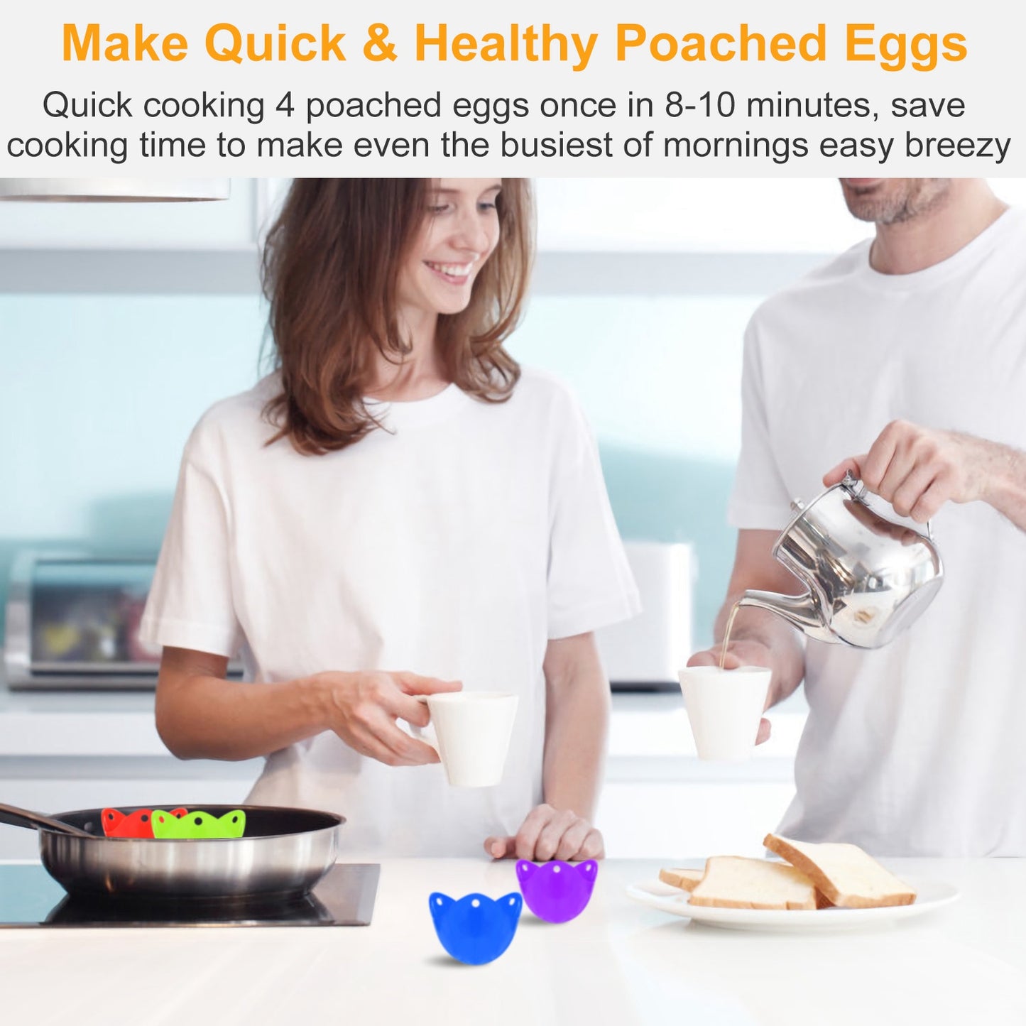 4 Pack Egg Poachers Silicone Egg Poaching Cups BPA Free Non-Stick Poached Egg Maker